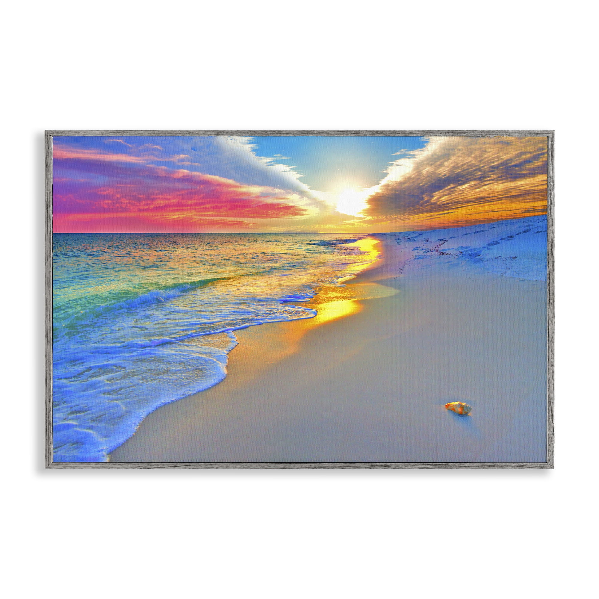 Stupell Industries Prismatic Rainbow Sunset Beach Gray Framed Giclee Art, design by Eszra Tanner