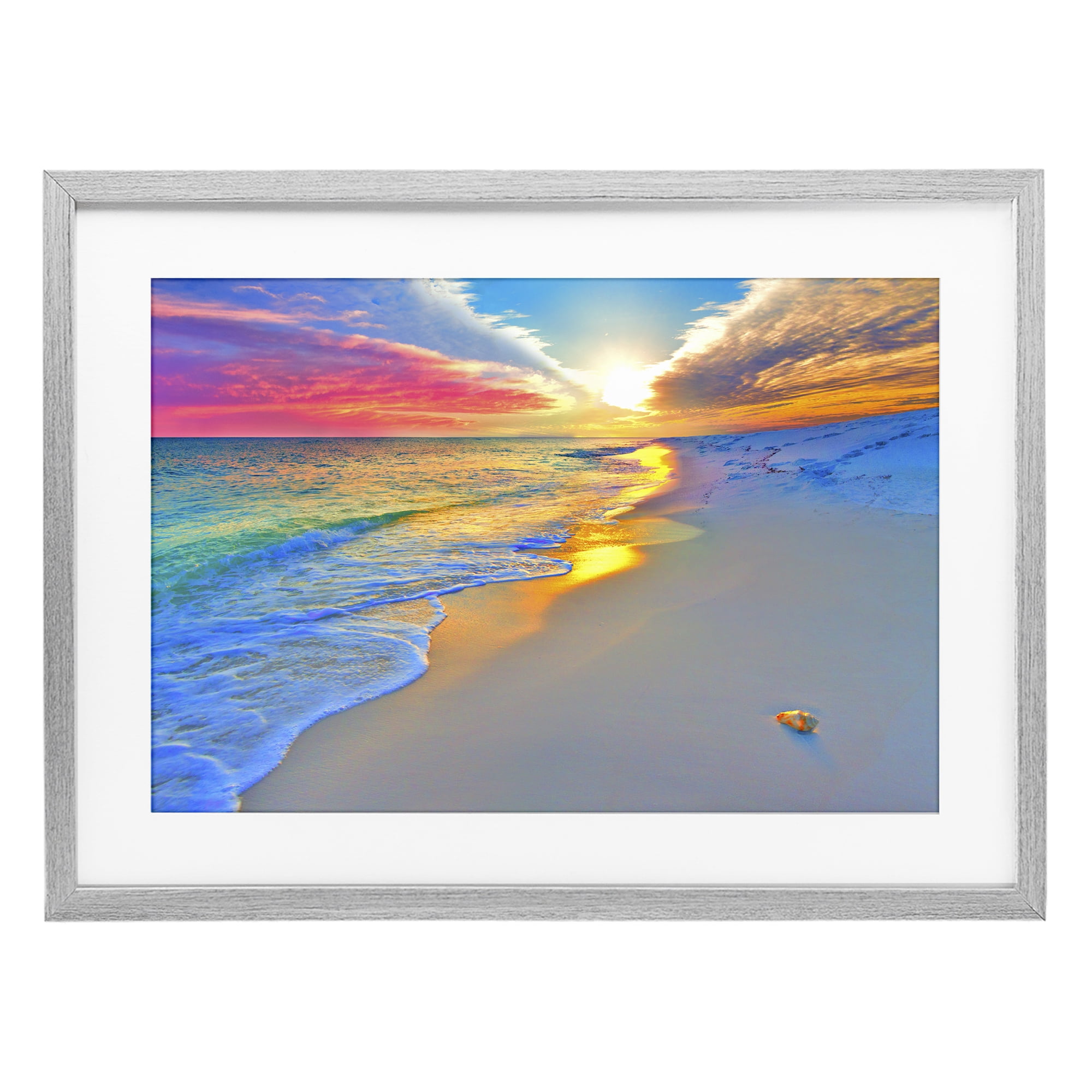 Stupell Industries Prismatic Rainbow Sunset Beach Gray Framed Print Under Glass, design by Eszra Tanner