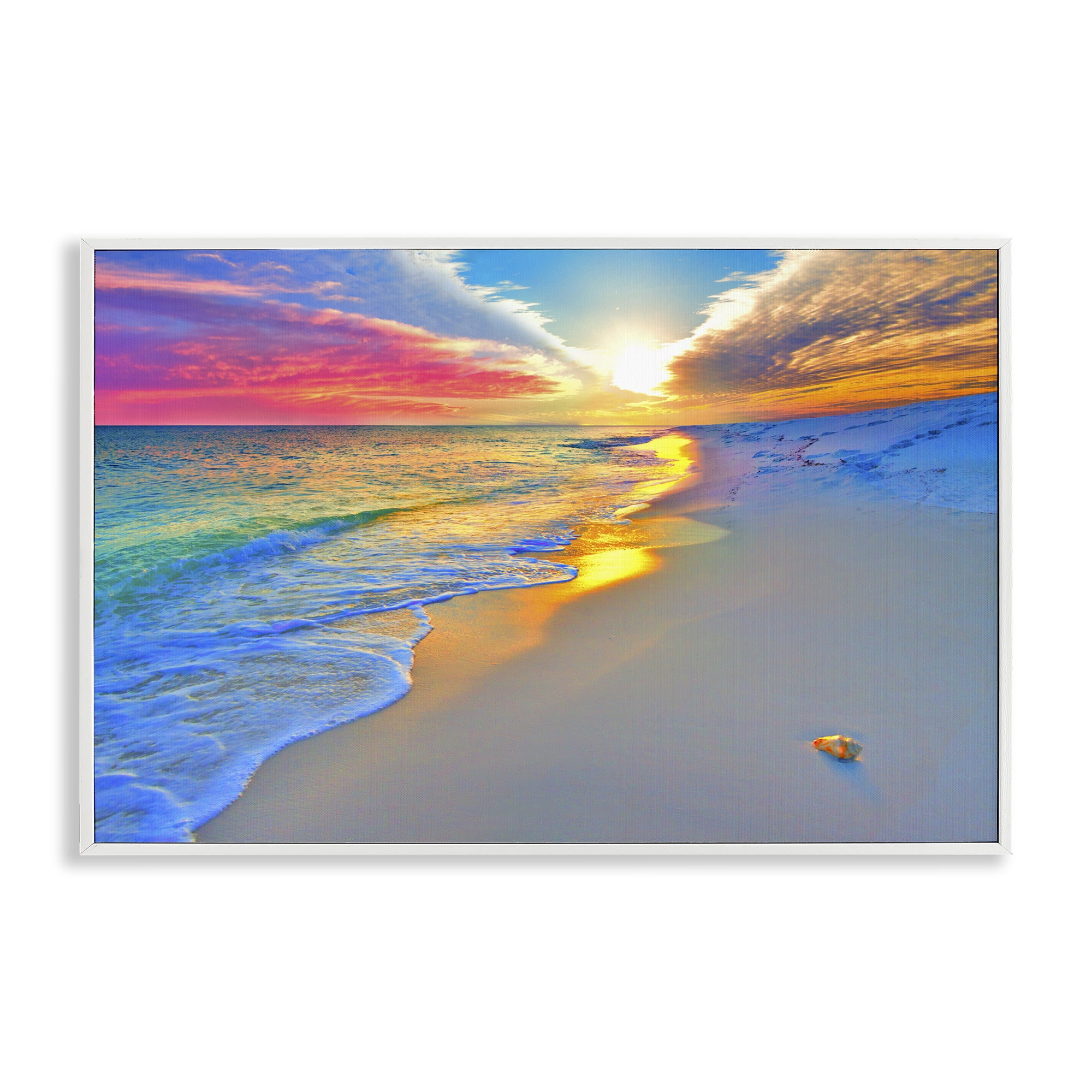 Stupell Industries Prismatic Rainbow Sunset Beach White Framed Giclee Art, design by Eszra Tanner