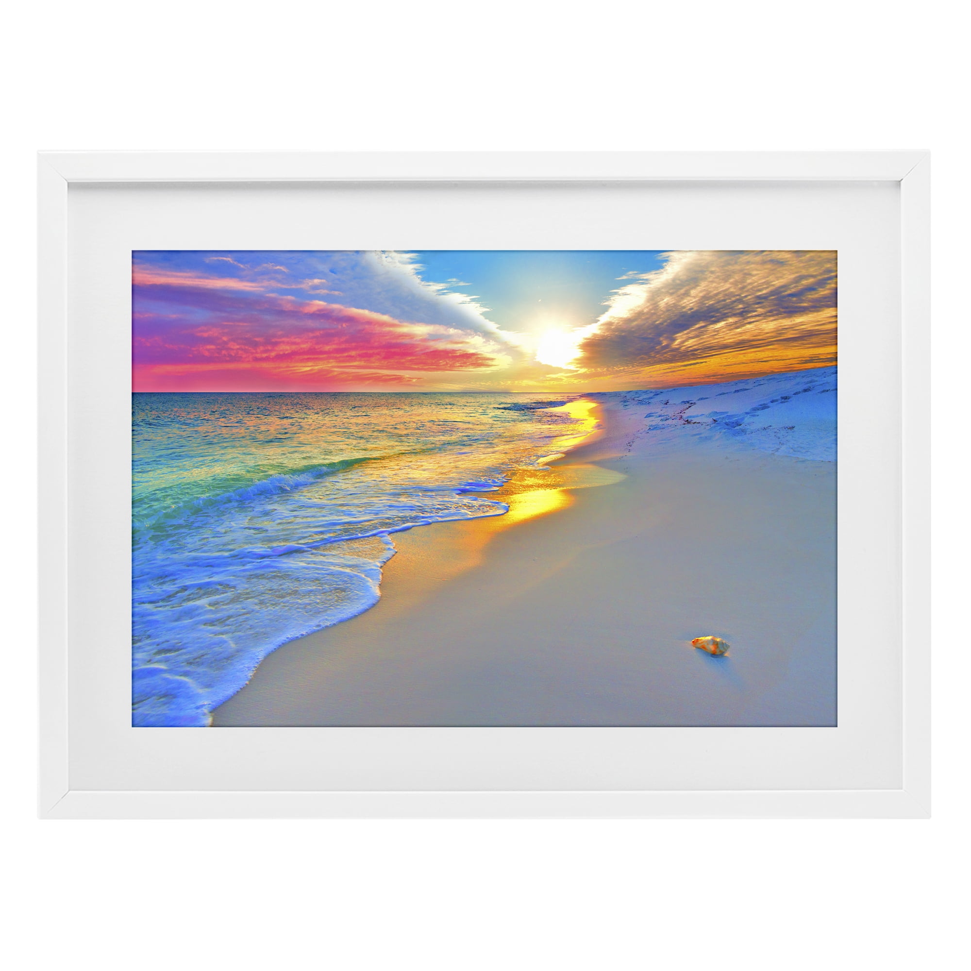 Stupell Industries Prismatic Rainbow Sunset Beach White Framed Print Under Glass, design by Eszra Tanner