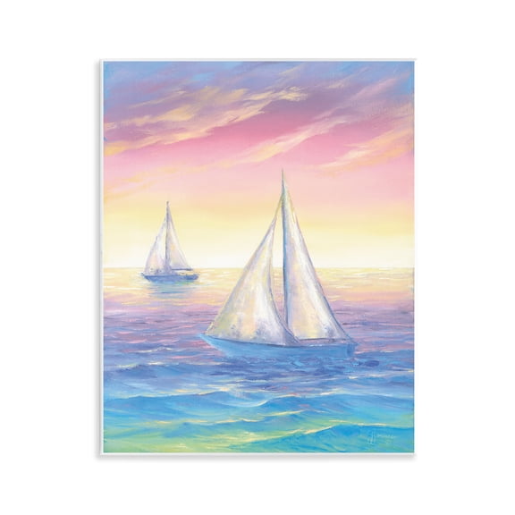 Stupell Industries Prismatic Sailboats on Sea Landscape & Nature Painting Unframed Art Print Wall Art, 11 x 14