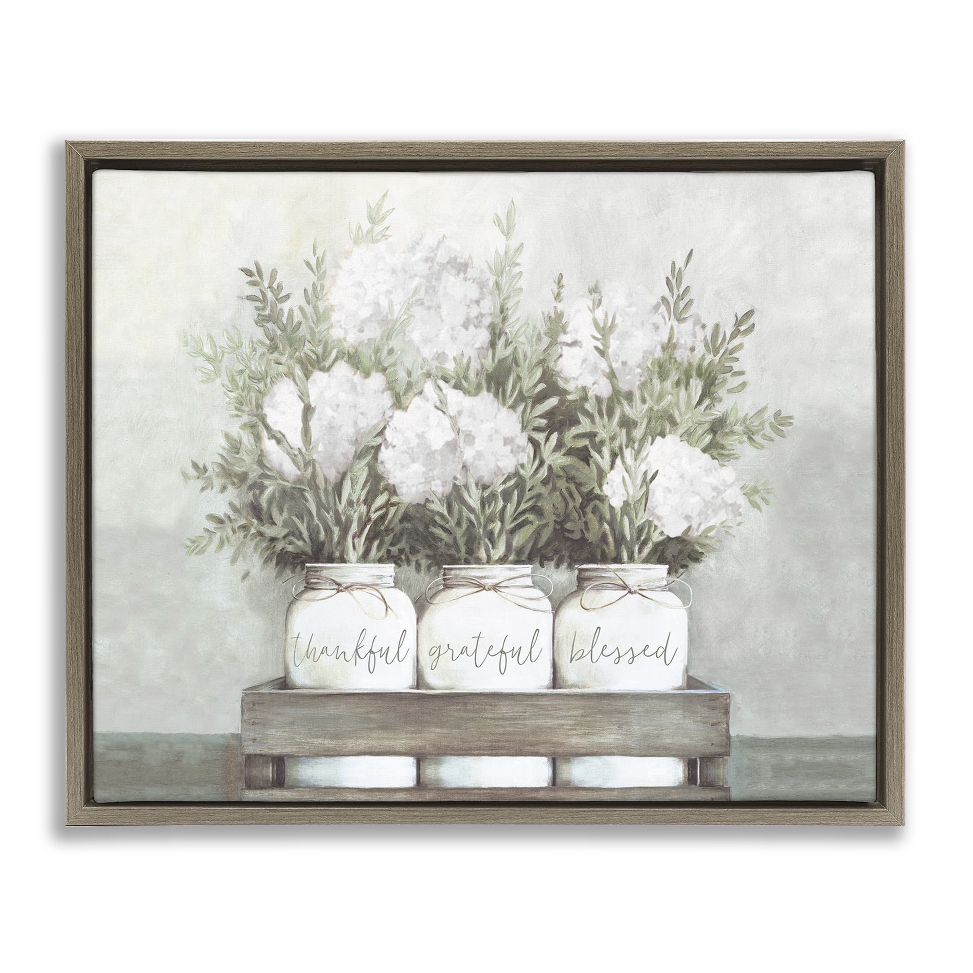 Stupell Industries Pristine Hydrangea Bouquet Sentiments Typography Painting Brown Floater Framed Canvas Art Print Wall Art, 31 x 25