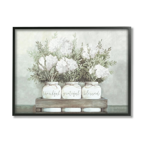 Stupell Industries Pristine Hydrangea Bouquets Thankful Grateful Blessed Sentiment Graphic Art Black Framed Art Print Wall Art, 11x14, by Dogwood Portfolio