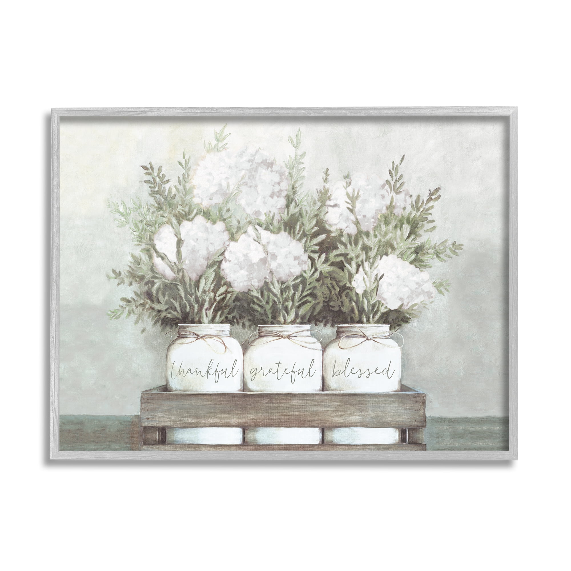 Stupell Industries Pristine Hydrangea Bouquets Thankful Grateful Blessed Sentiment Graphic Art Gray Framed Art Print Wall Art, 16x20, by Dogwood Portfolio