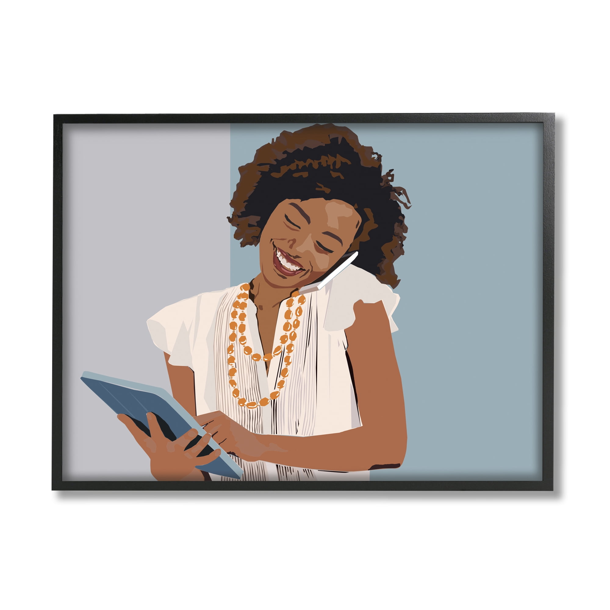 Stupell Industries Professional Woman With Tablet Office Portrait Novelty Painting Black Framed Art Print Wall Art, 11 x 14