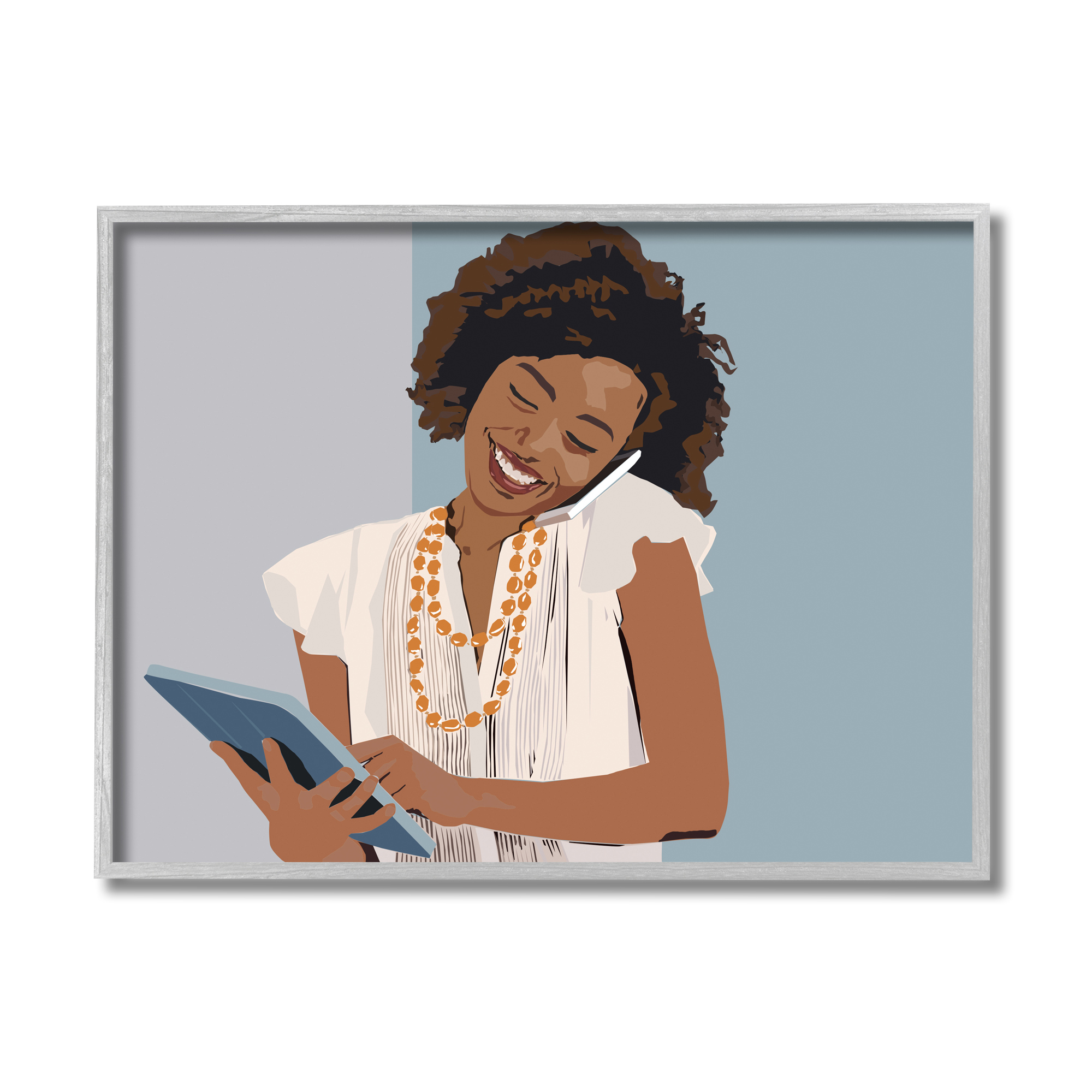 Stupell Industries Professional Woman With Tablet Office Portrait Novelty Painting Gray Framed Art Print Wall Art, 11 x 14