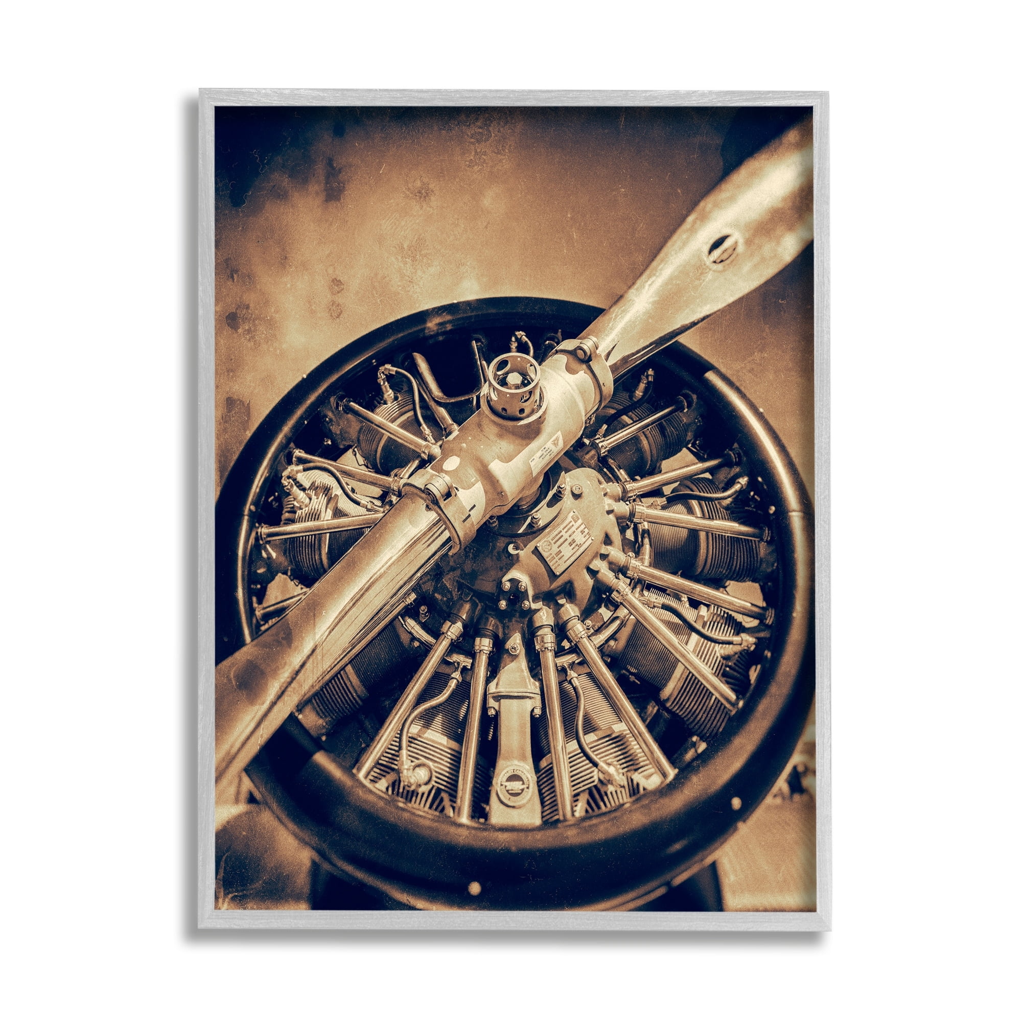 Stupell Industries Propeller Machinery Detailed Aircraft Sepia Photography Framed Wall Art, 16 x 20, Design by John Slemp