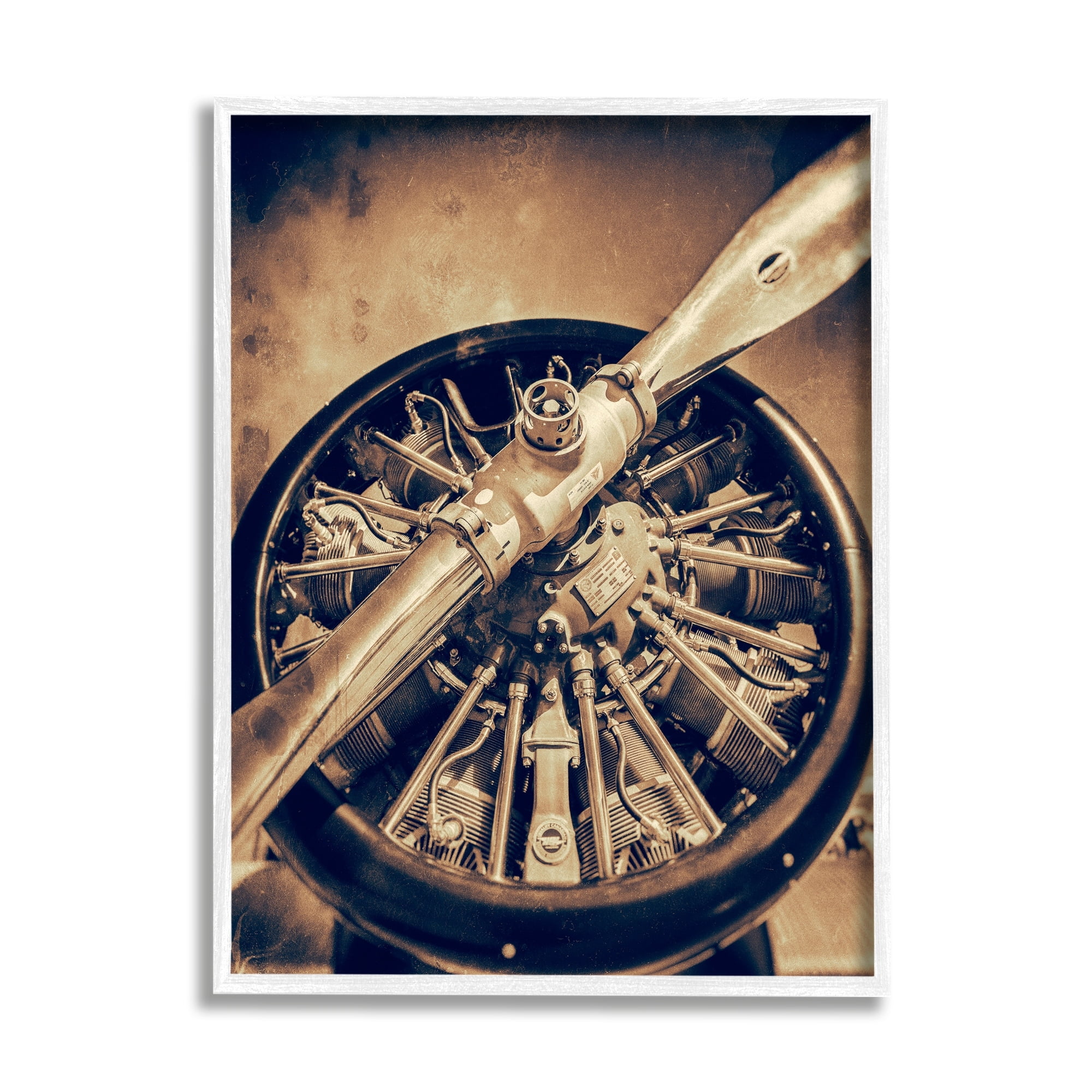 Stupell Industries Propeller Machinery Detailed Aircraft Sepia Photography Framed Wall Art, 24 x 30, Design by John Slemp