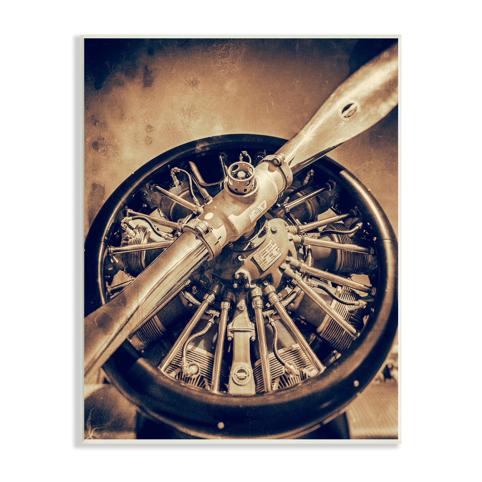 Stupell Industries Propeller Machinery Detailed Aircraft Sepia Photography Wood Wall Art, 13 x 19, Design by John Slemp