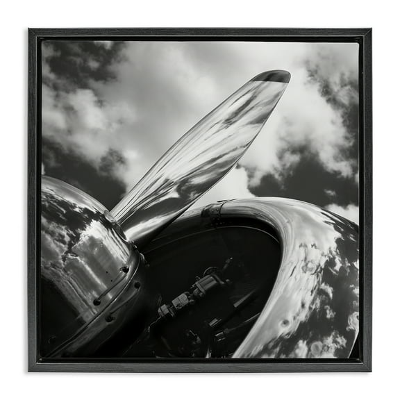 Stupell Industries Propeller with Cloud Reflection Transportation Photography Black Floater Framed Canvas Art Print Wall Art, 18 x 18
