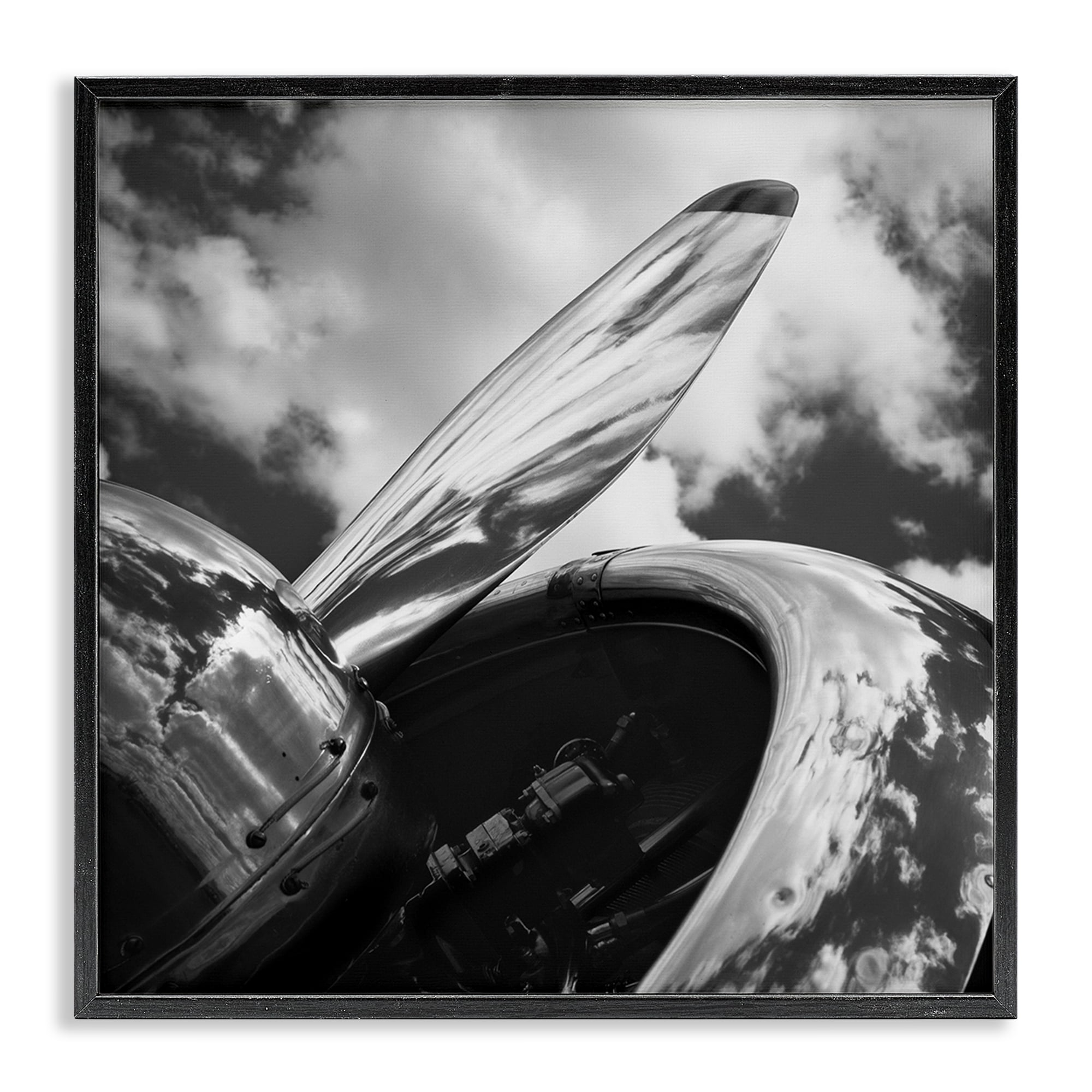 Stupell Industries Propeller with Cloud Reflection Transportation Photography Black Framed Art Print Wall Art, 17 x 17