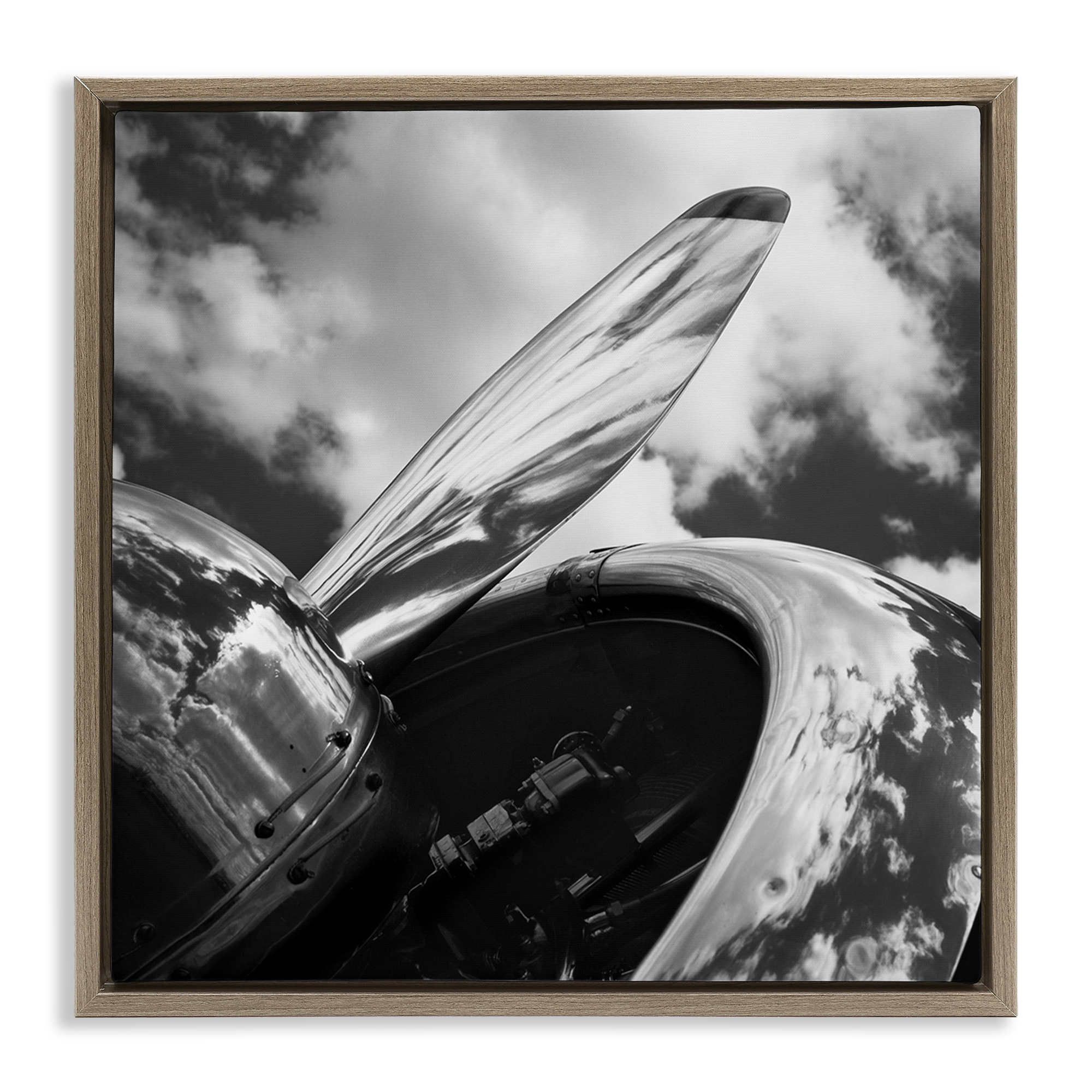 Stupell Industries Propeller with Cloud Reflection Transportation Photography Brown Floater Framed Canvas Art Print Wall Art, 18 x 18
