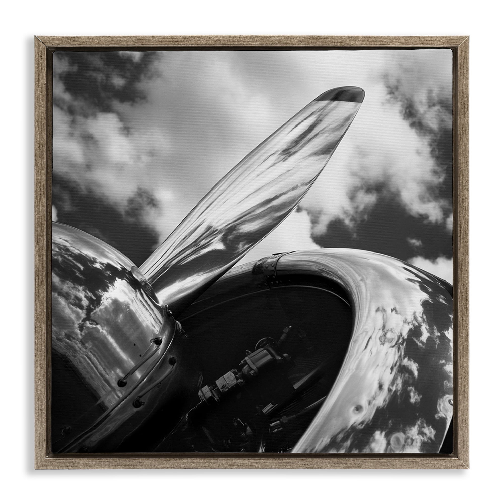 Stupell Industries Propeller with Cloud Reflection Transportation Photography Brown Floater Framed Canvas Art Print Wall Art, 25 x 25