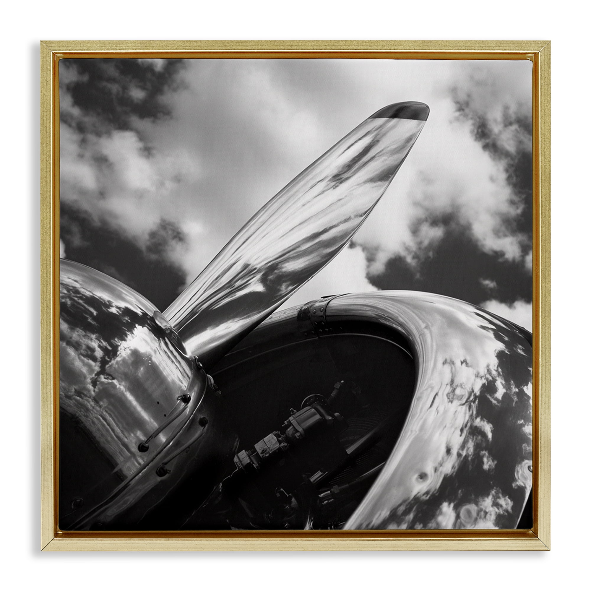 Stupell Industries Propeller with Cloud Reflection Transportation Photography Gold Floater Framed Canvas Art Print Wall Art, 25 x 25