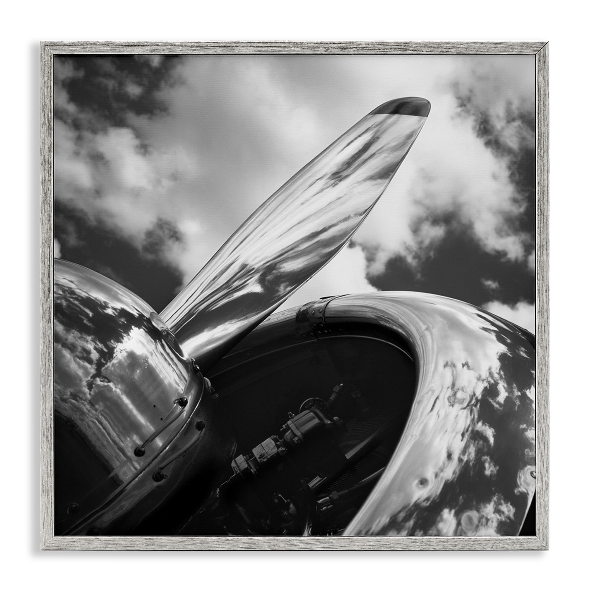 Stupell Industries Propeller with Cloud Reflection Transportation Photography Gray Framed Art Print Wall Art, 12 x 12