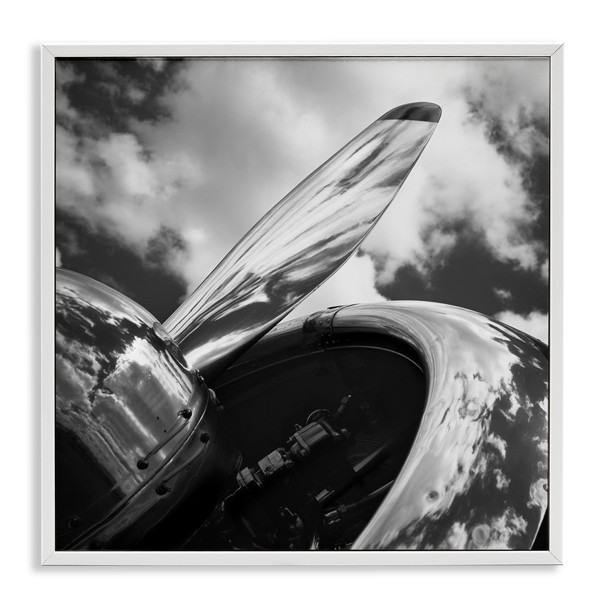 Stupell Industries Propeller with Cloud Reflection Transportation Photography White Framed Art Print Wall Art, 12 x 12