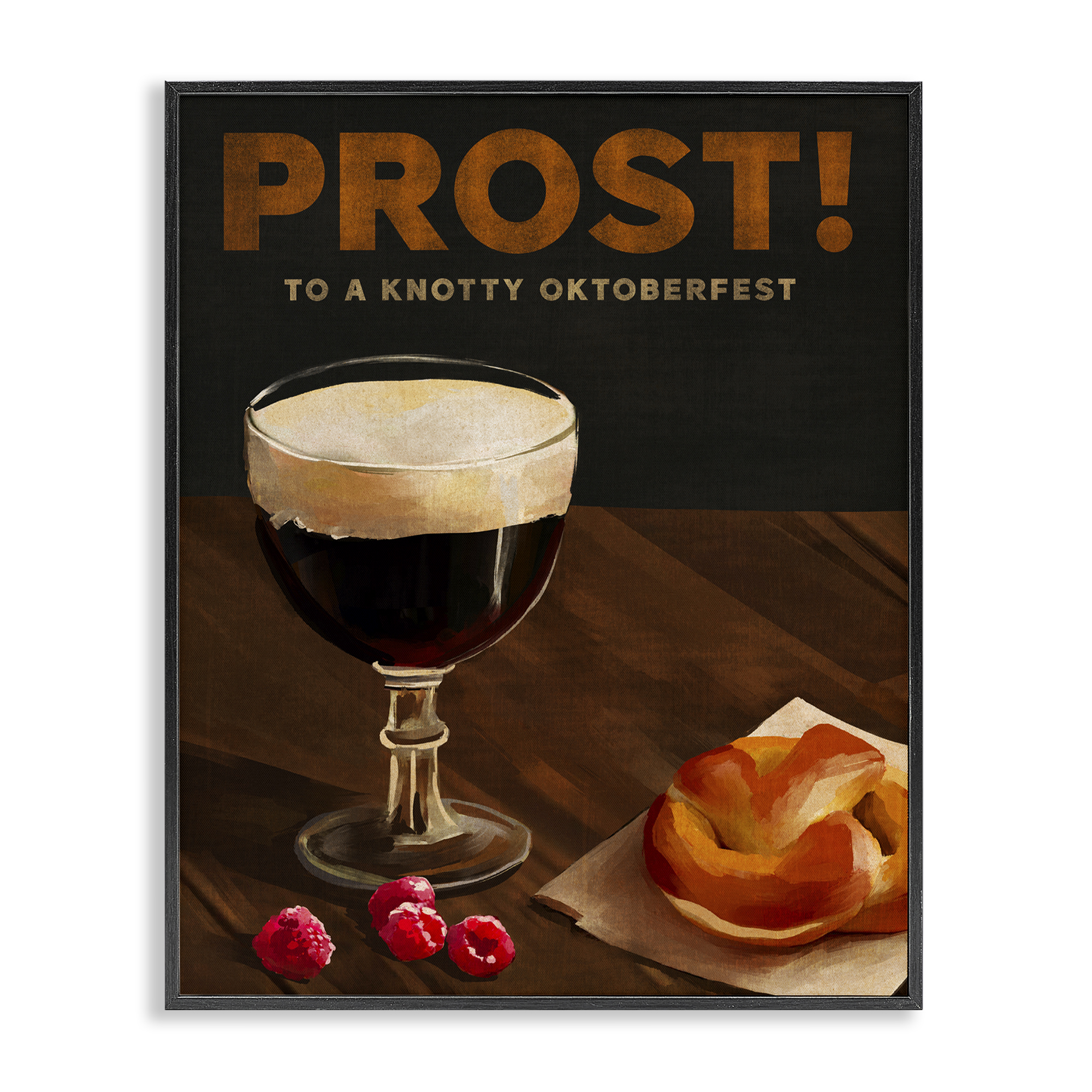 Stupell Industries Prost Beer & Pretzel Food & Beverage Painting Black Framed Art Print Wall Art, 16 x 20