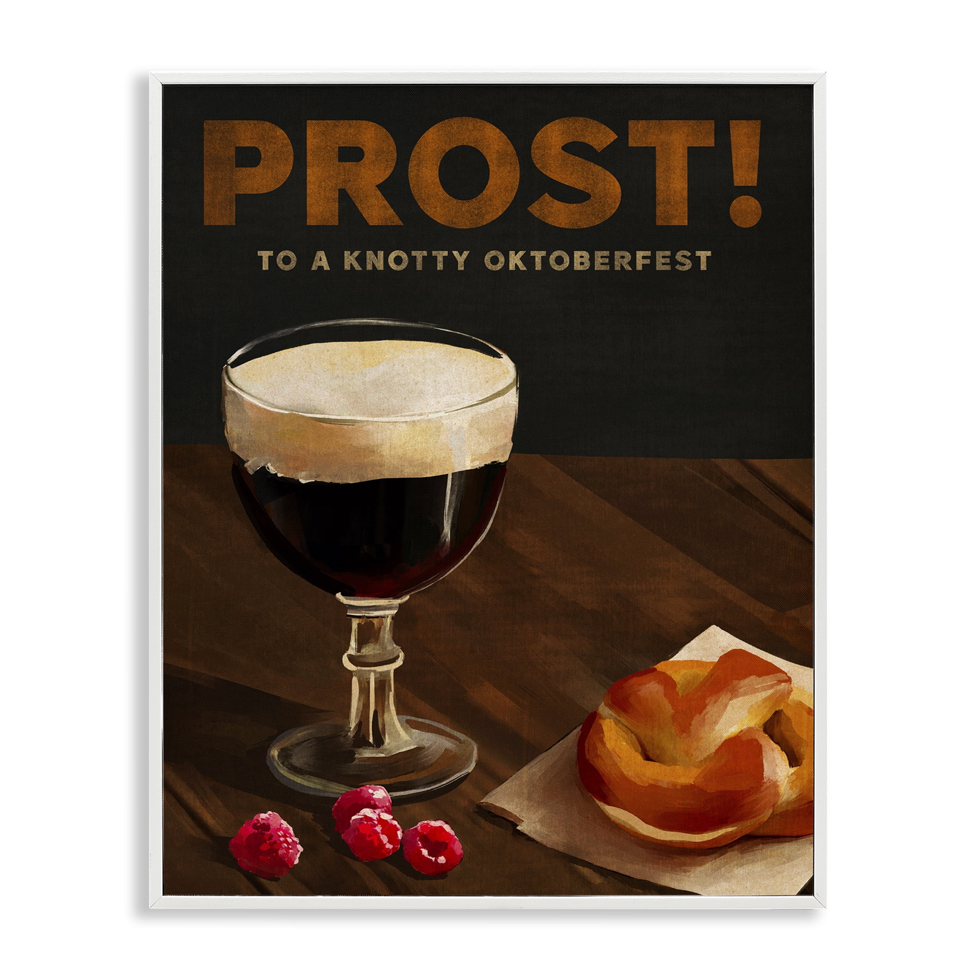 Stupell Industries Prost Beer & Pretzel Food & Beverage Painting White Framed Art Print Wall Art, 16 x 20