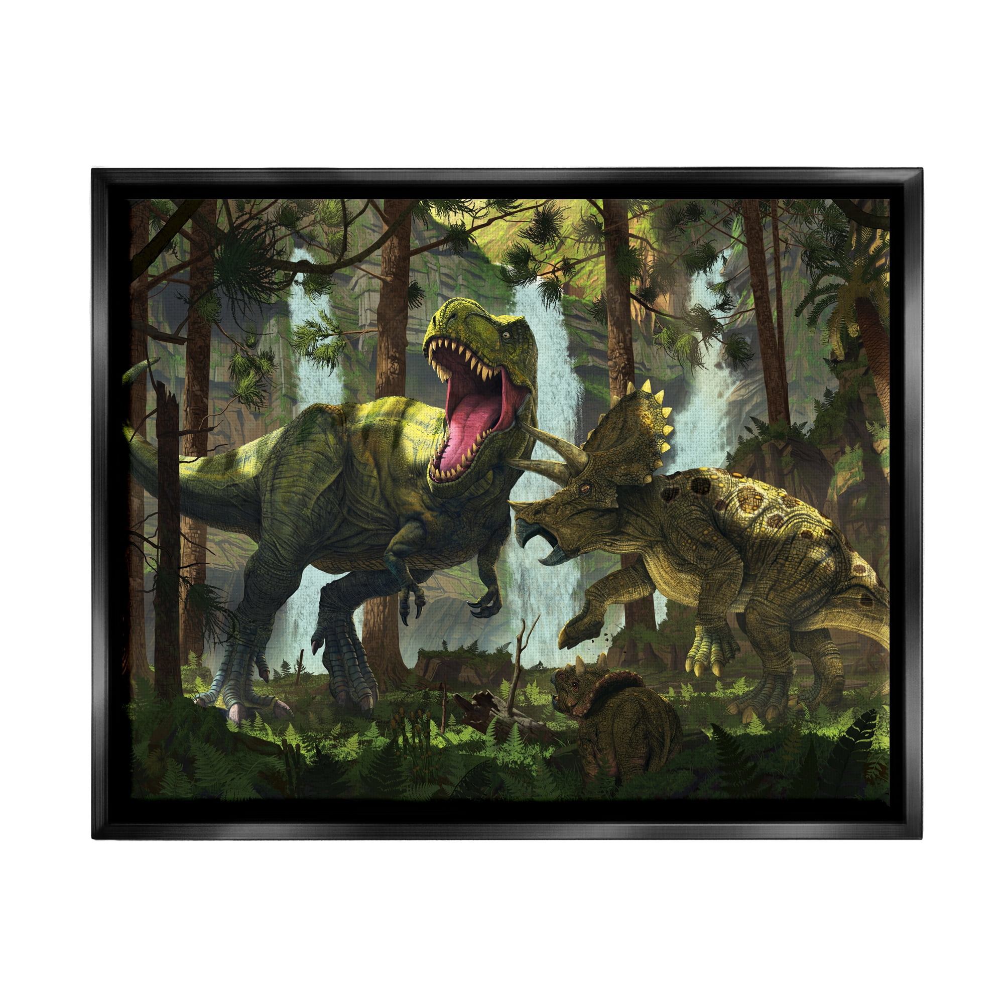 Stupell Industries Protection Dinosaurs Landscape Animals & Insects Painting Black Floater Framed Canvas Art Print Wall Art, 31 x 25
