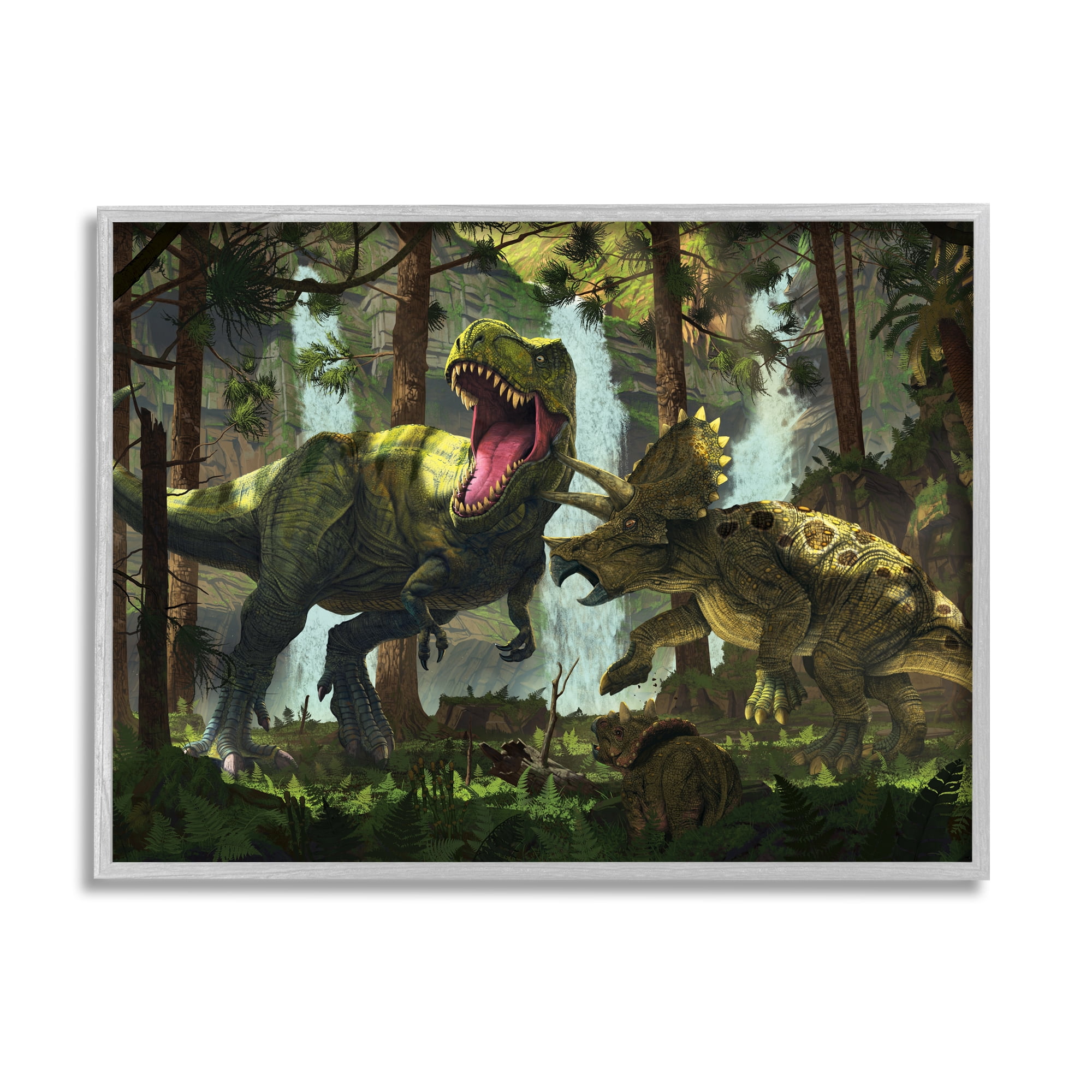 Stupell Industries Protection Dinosaurs Landscape Animals & Insects Painting Gray Framed Art Print Wall Art, 30 x 24