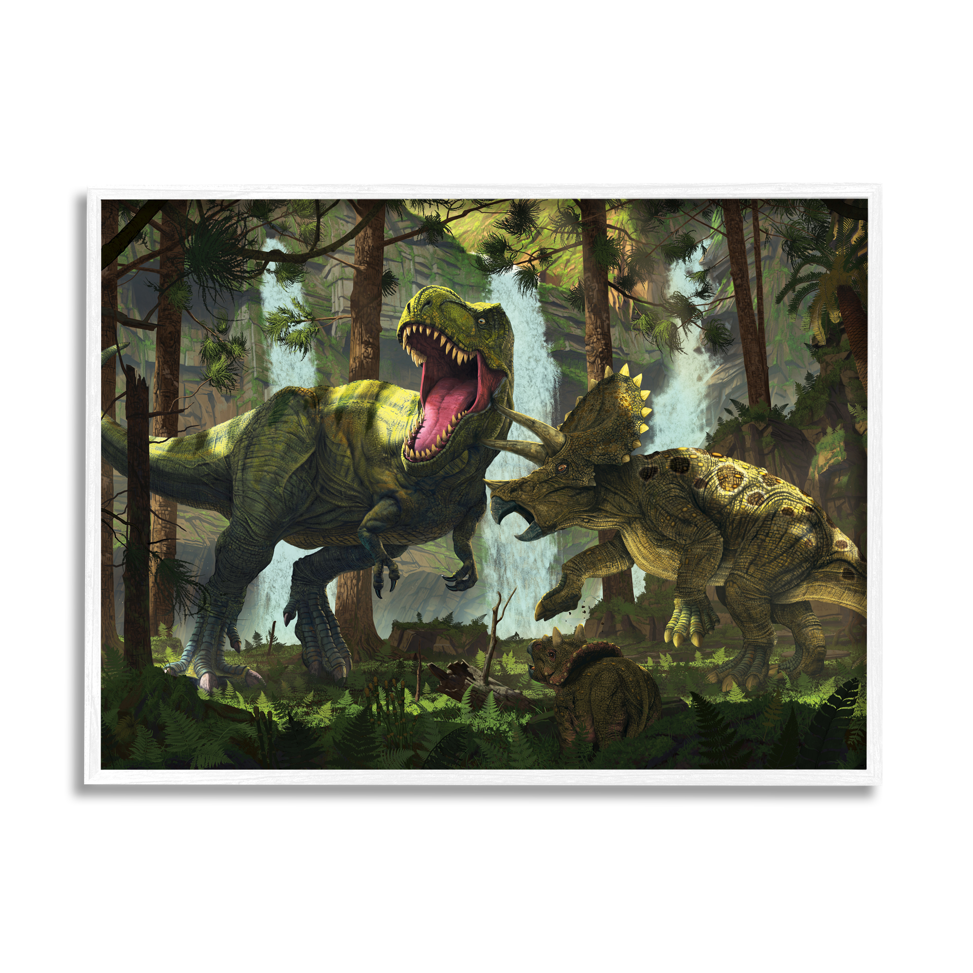 Stupell Industries Protection Dinosaurs Landscape Animals & Insects Painting White Framed Art Print Wall Art, 30 x 24