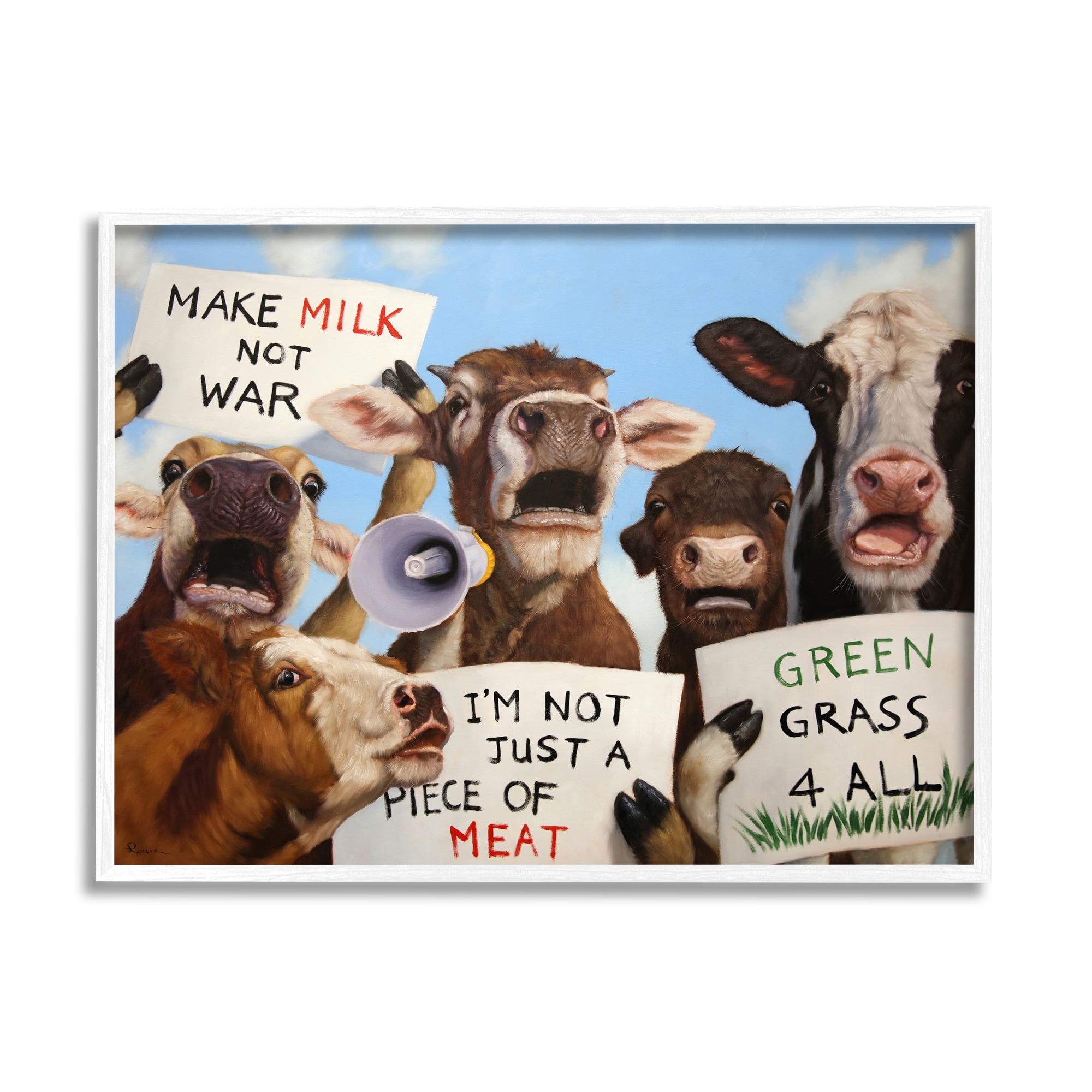 Stupell Industries Protesting Cows Funny Country Farm Cattle Animal Equality, 14 x 11, Design by Lucia Heffernan