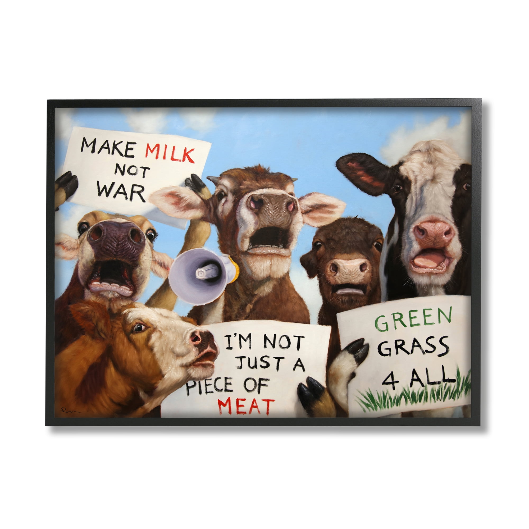 Stupell Industries Protesting Cows Funny Country Farm Cattle Animal Equality, 14 x 11, Design by Lucia Heffernan