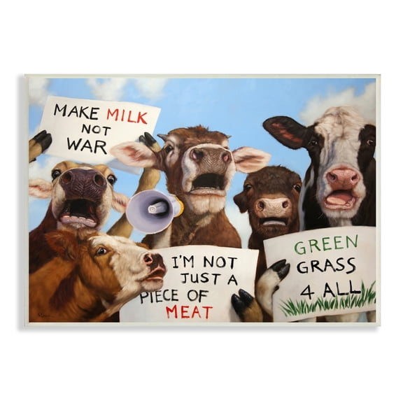 Stupell Industries Protesting Cows Funny Country Farm Cattle Animal Equality, 19 x 13, Design by Lucia Heffernan