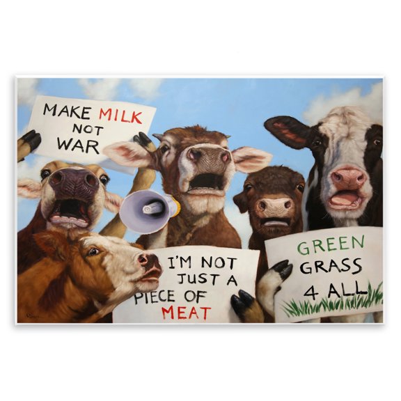 Stupell Industries Eclectic Protesting Cows Funny Country Farm Cattle Animal Equality Wall Plaque Art, 19 x 13, by Lucia Heffernan