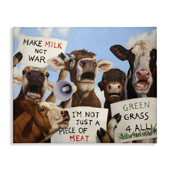 Stupell Industries Eclectic Protesting Cows Funny Country Farm Cattle Animal Equality Canvas Art, 30 x 24, by Lucia Heffernan