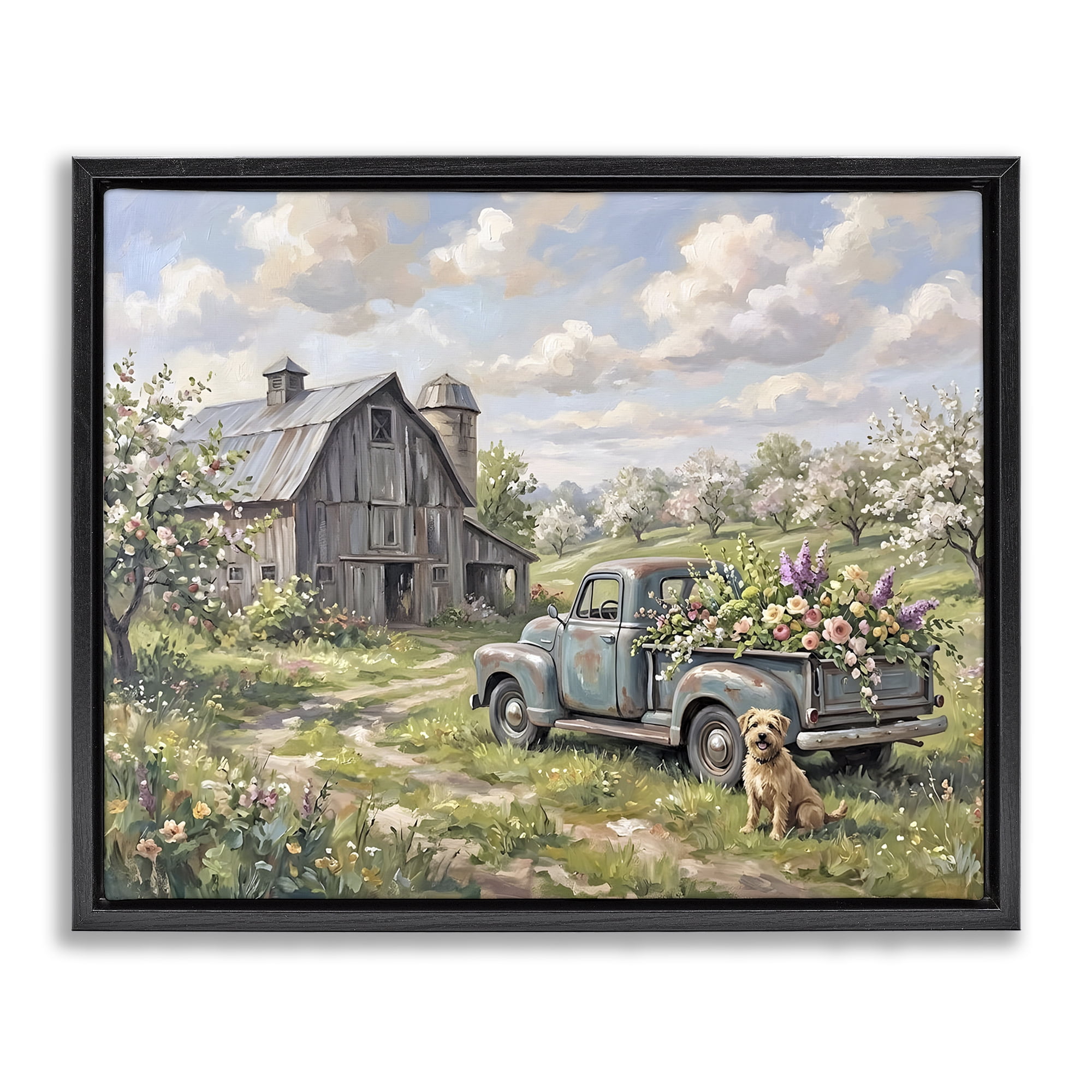Stupell Industries Proud Dog by Truckload of Flowers Black Framed Floater Canvas Wall Art, design by Tabz Jones
