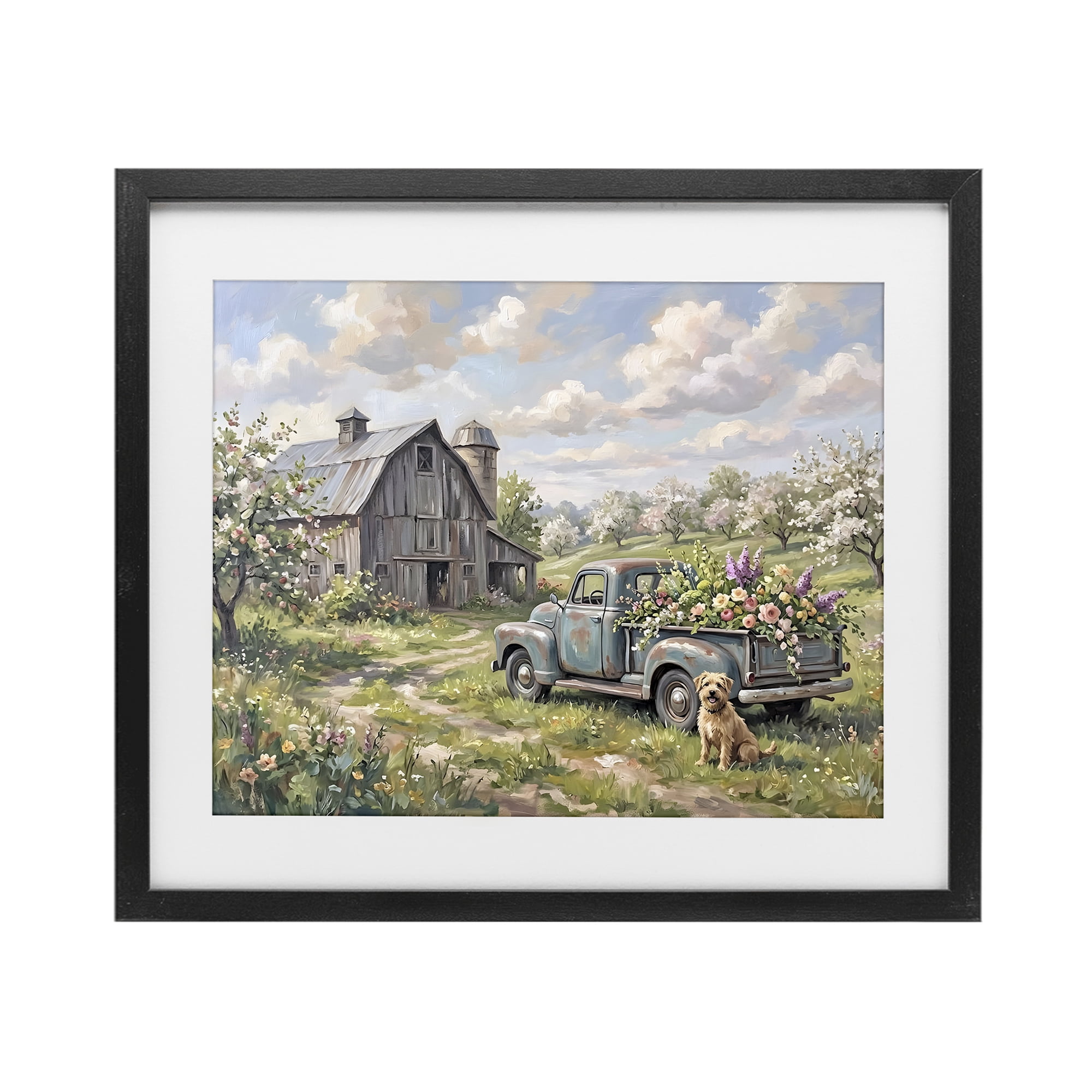 Stupell Industries Proud Dog by Truckload of Flowers Black Framed Print Under Glass, design by Tabz Jones