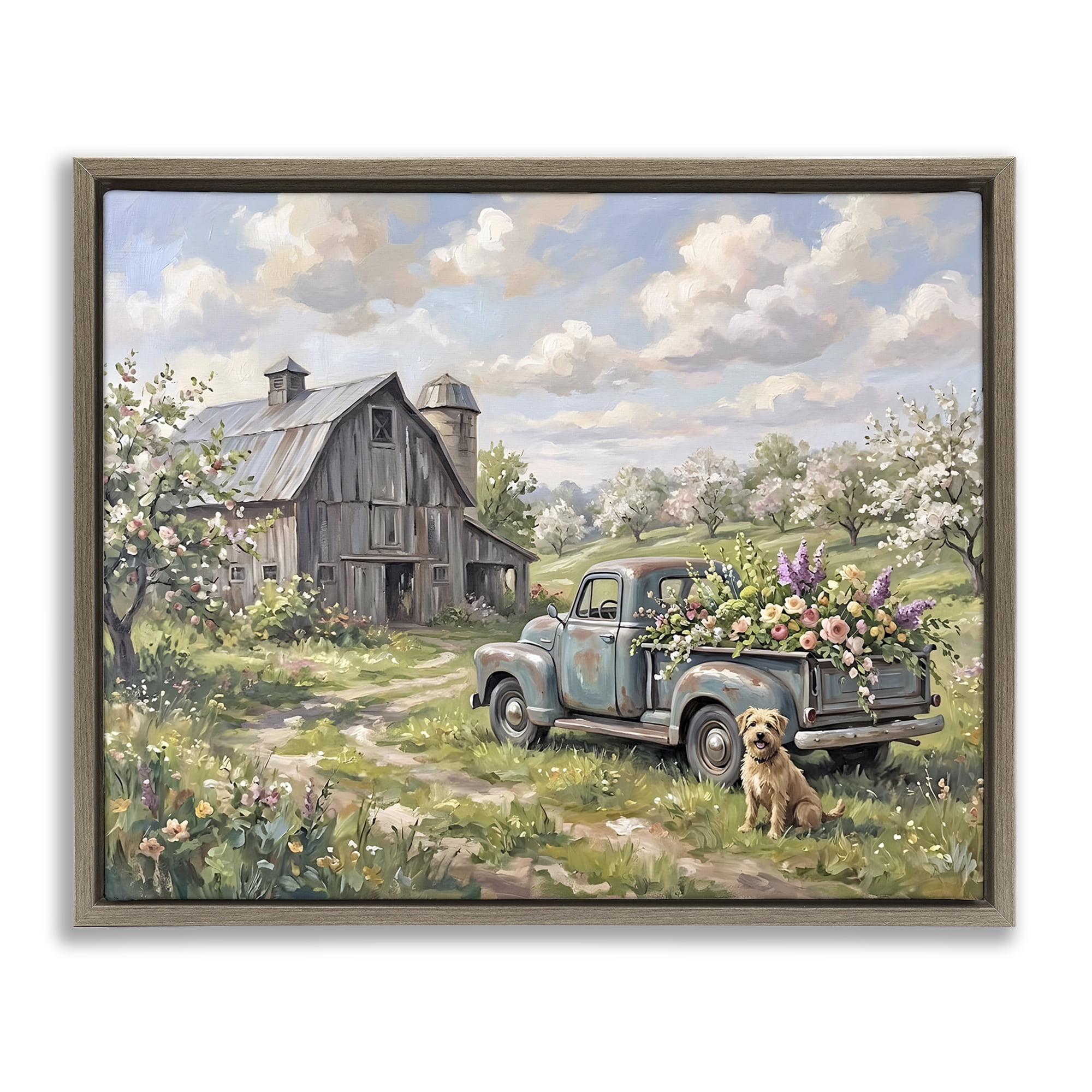 Stupell Industries Proud Dog by Truckload of Flowers Brown Framed Floater Canvas Wall Art, design by Tabz Jones