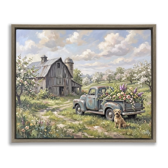 Stupell Industries Rustic Lodge Proud Dog by Truckload of Flowers Brown Floating Frame Canvas Art, 21 x 17, by Tabz Jones