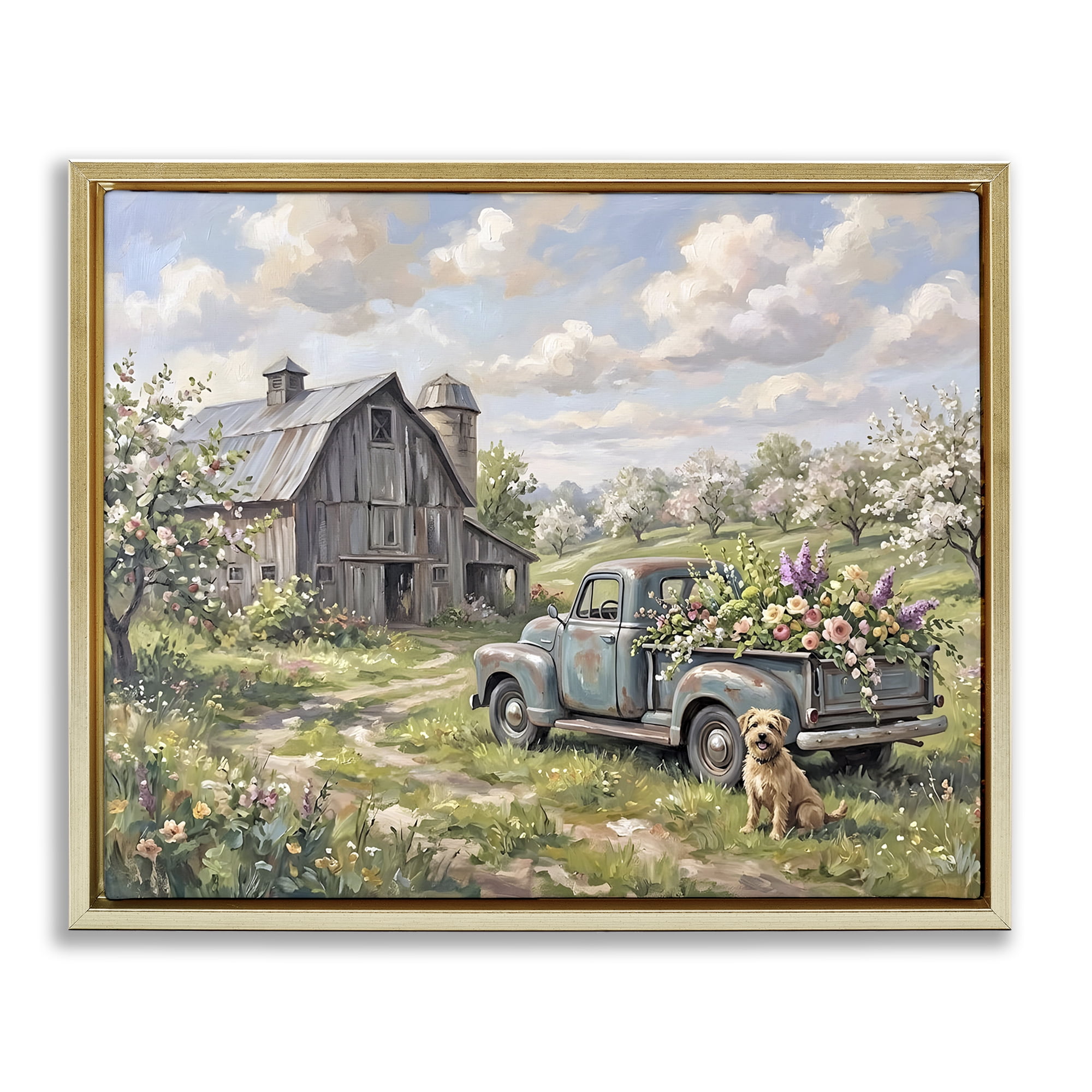 Stupell Industries Proud Dog by Truckload of Flowers Gold Framed Floater Canvas Wall Art, design by Tabz Jones