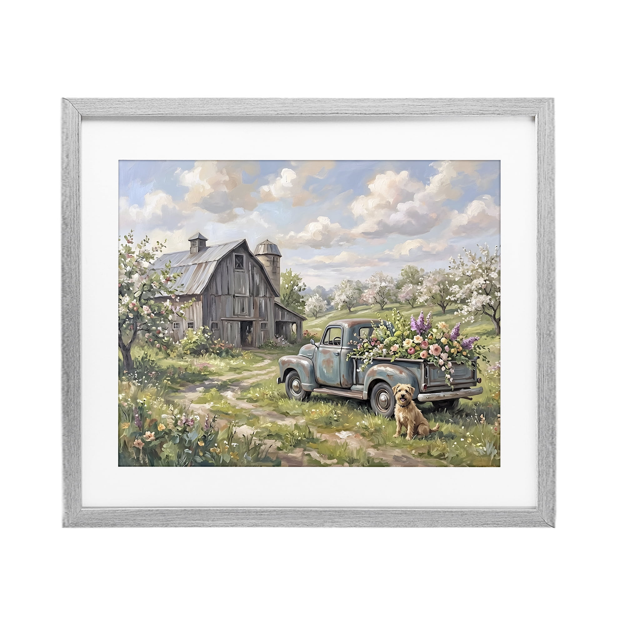 Stupell Industries Proud Dog by Truckload of Flowers Gray Framed Print Under Glass, design by Tabz Jones