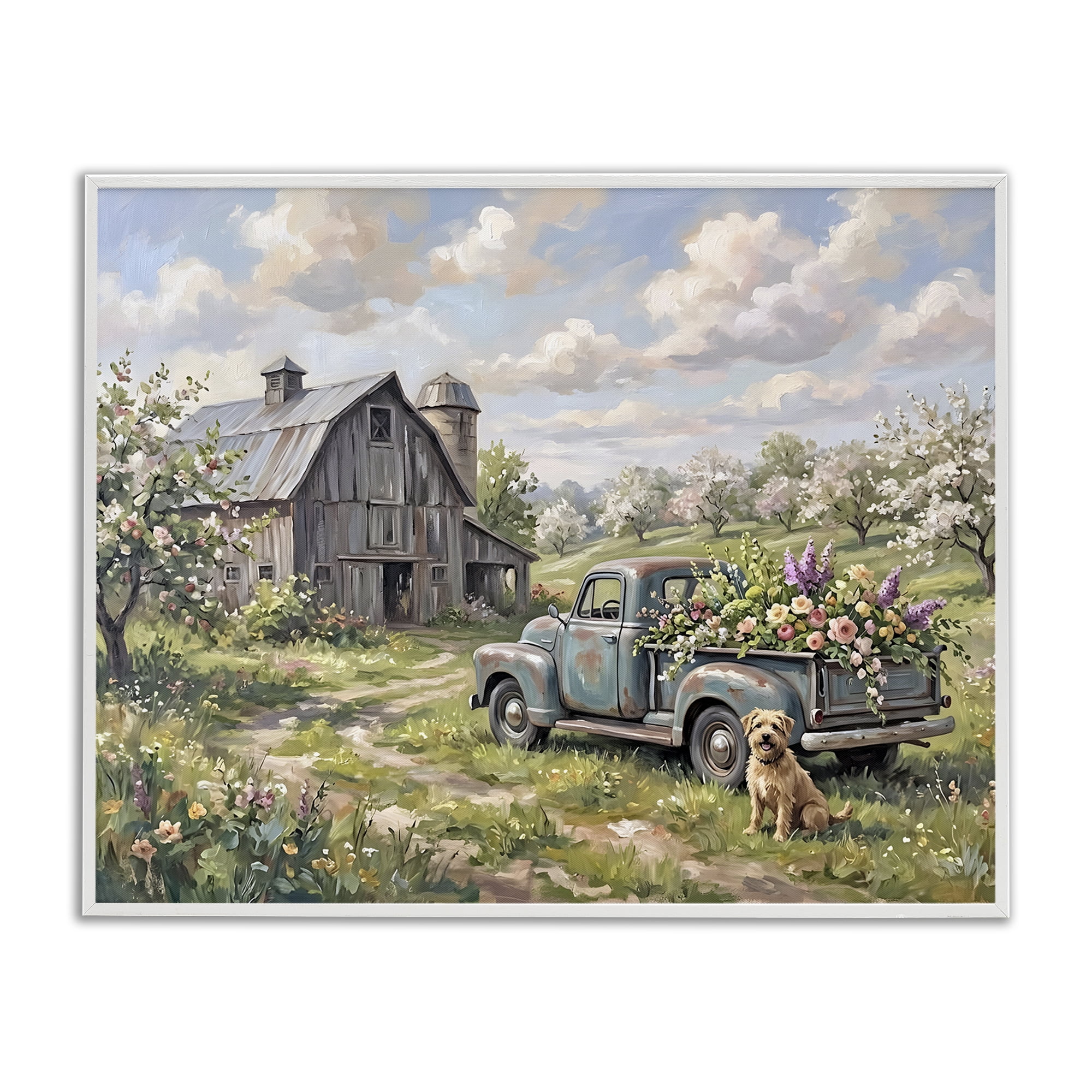 Stupell Industries Proud Dog by Truckload of Flowers White Framed Giclee Art, design by Tabz Jones