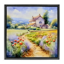 Stupell Industries Provence Cottage Gardens Landscape & Nature Painting Black Floater Framed Canvas Art Print Wall Art, 18 x 18