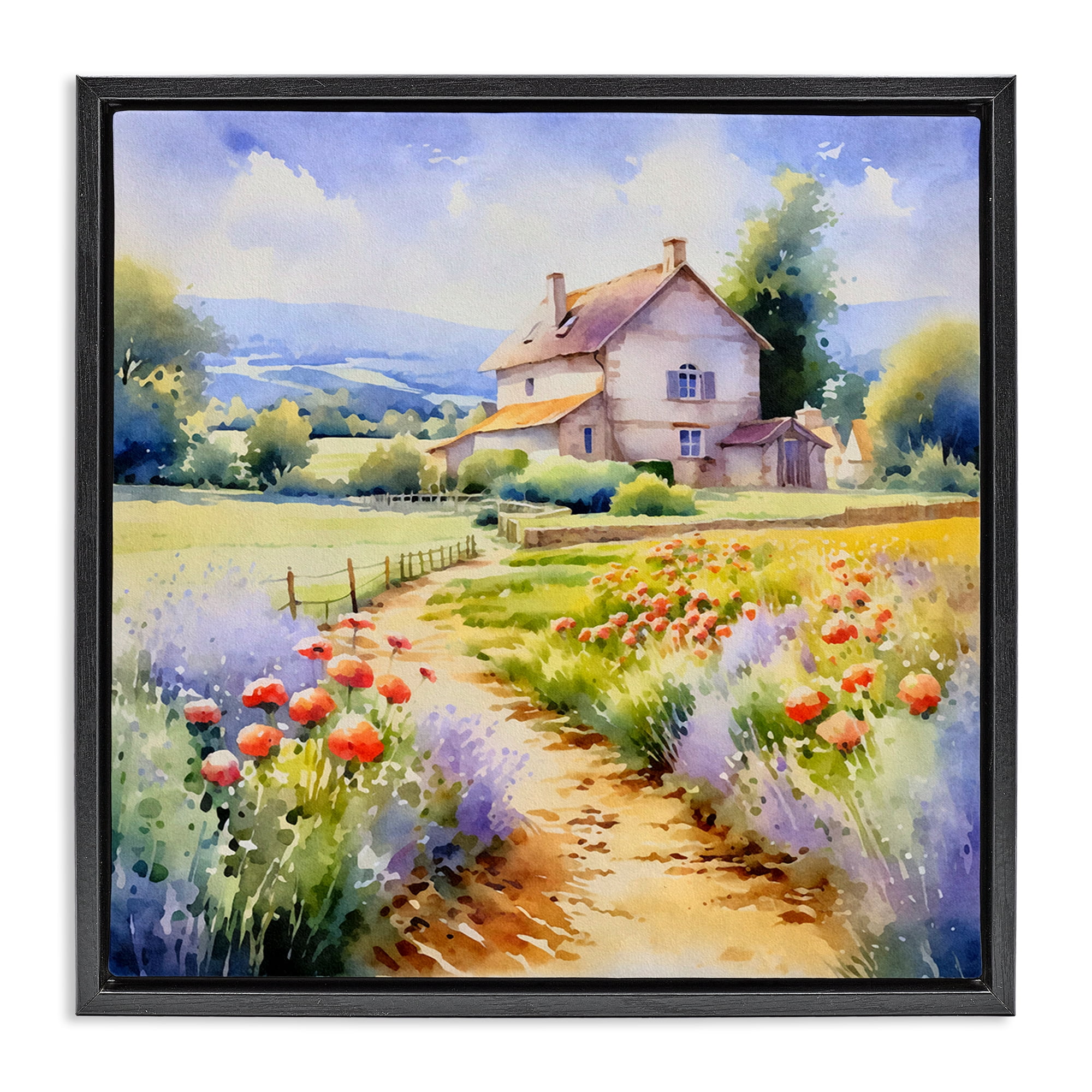 Stupell Industries Provence Cottage Gardens Landscape & Nature Painting Black Floater Framed Canvas Art Print Wall Art, 25 x 25