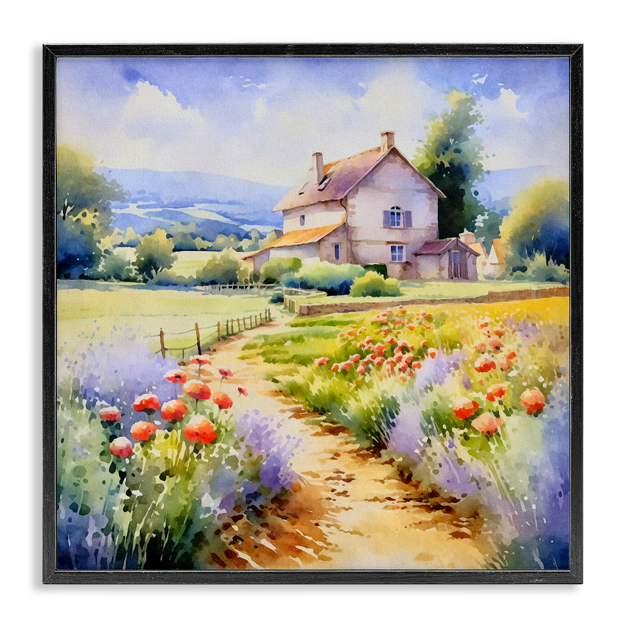 Stupell Industries Provence Cottage Gardens Landscape & Nature Painting Black Framed Art Print Wall Art, 24 x 24