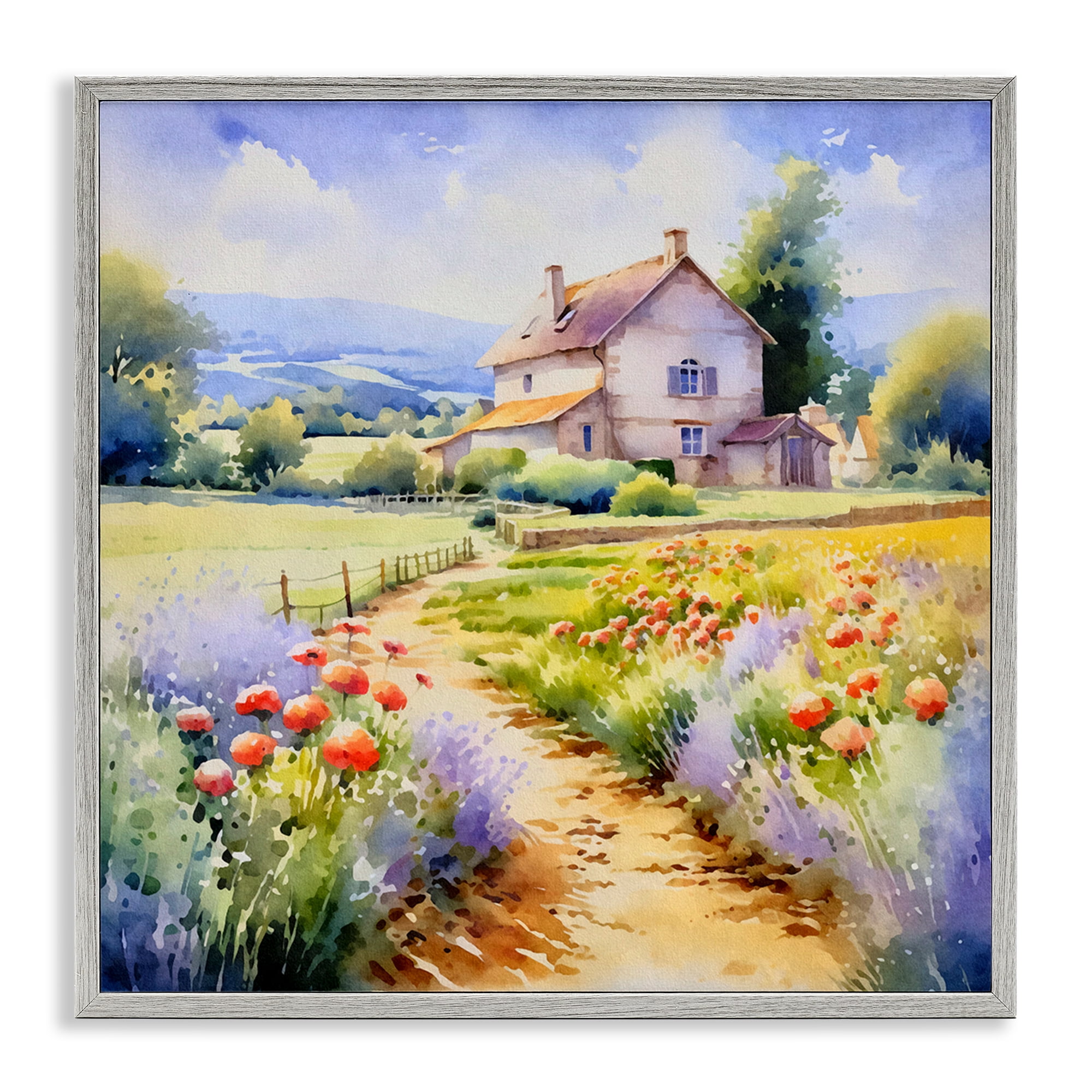 Stupell Industries Provence Cottage Gardens Landscape & Nature Painting Gray Framed Art Print Wall Art, 12 x 12
