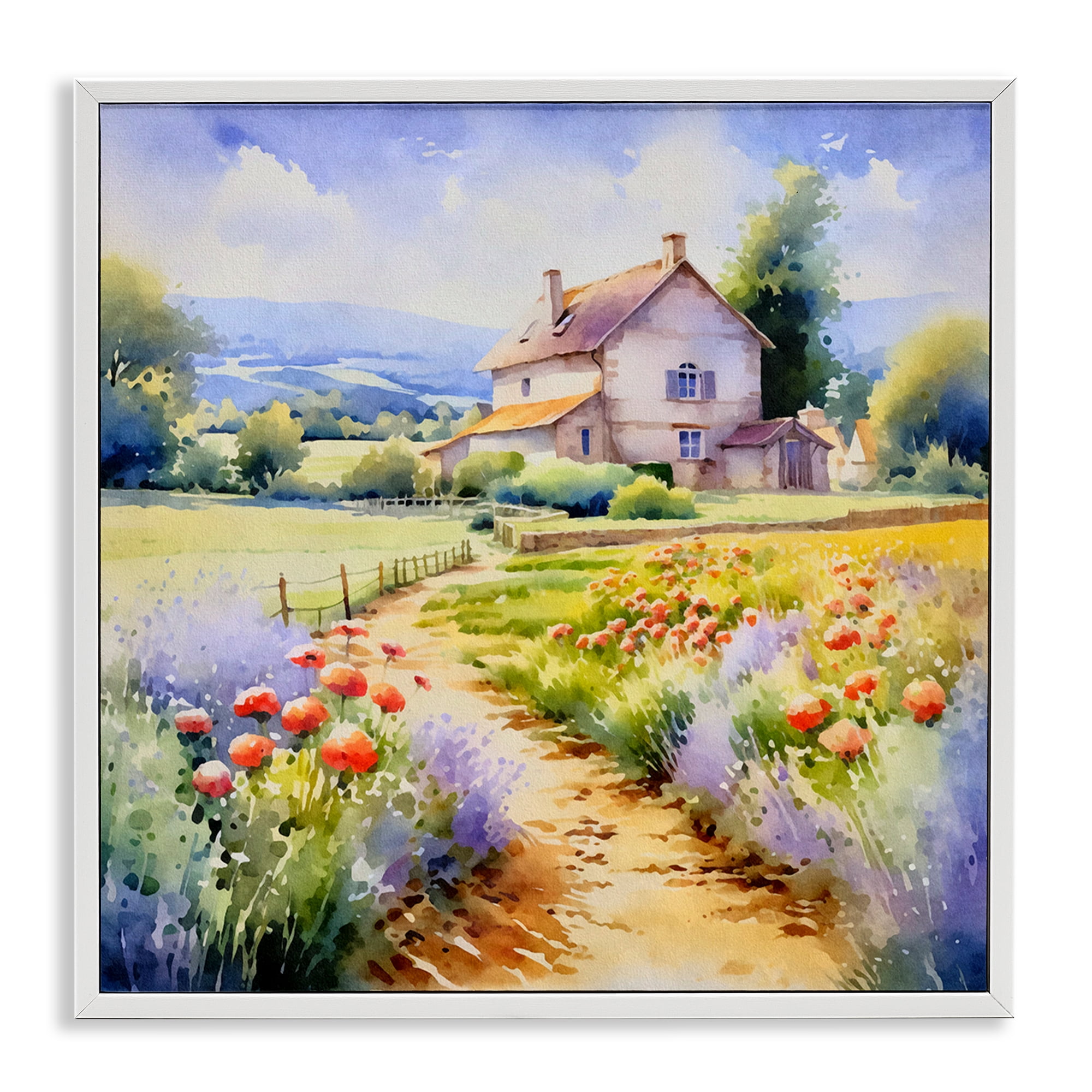 Stupell Industries Provence Cottage Gardens Landscape & Nature Painting White Framed Art Print Wall Art, 24 x 24