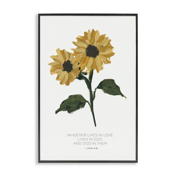 Stupell Industries Proverb with Sunflowers Religious Painting Black Framed Art Print Wall Art, 12 x 18