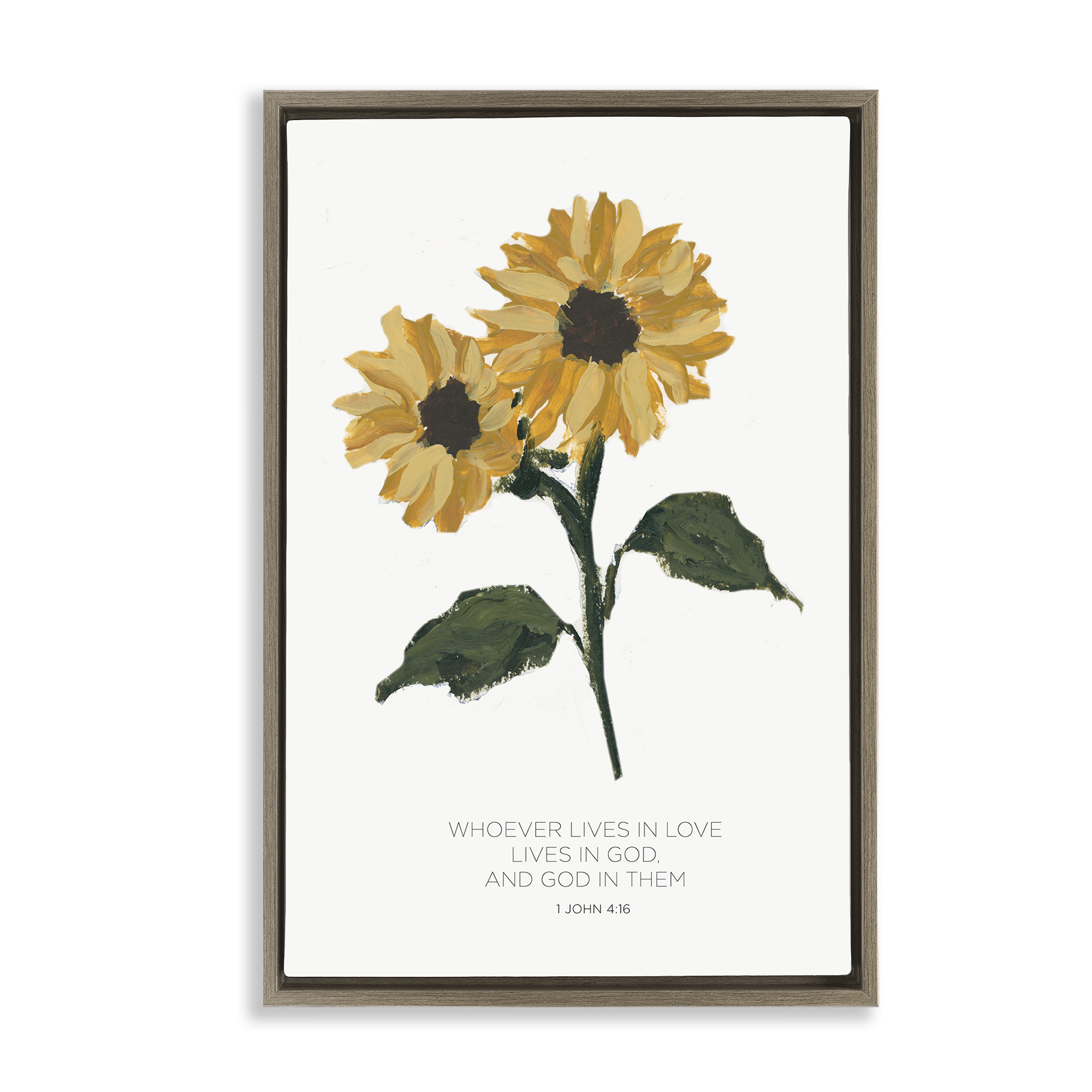 Stupell Industries Proverb with Sunflowers Religious Painting Brown Floater Framed Art Print Wall Art, 17 x 25