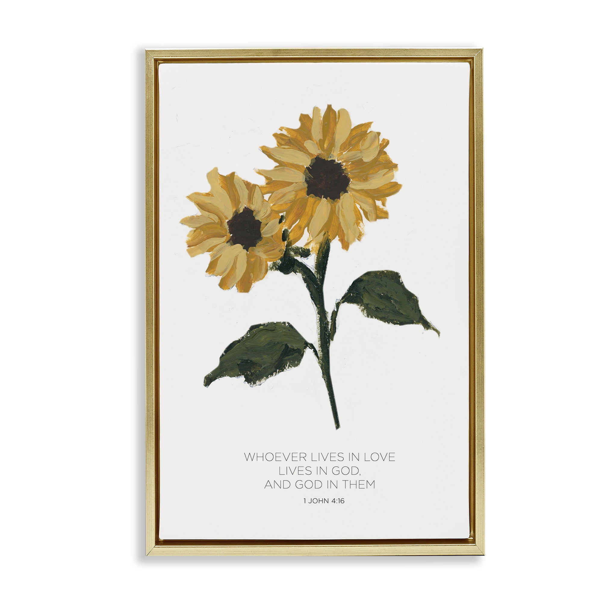 Stupell Industries Proverb with Sunflowers Religious Painting Gold Floater Framed Art Print Wall Art, 21 x 31