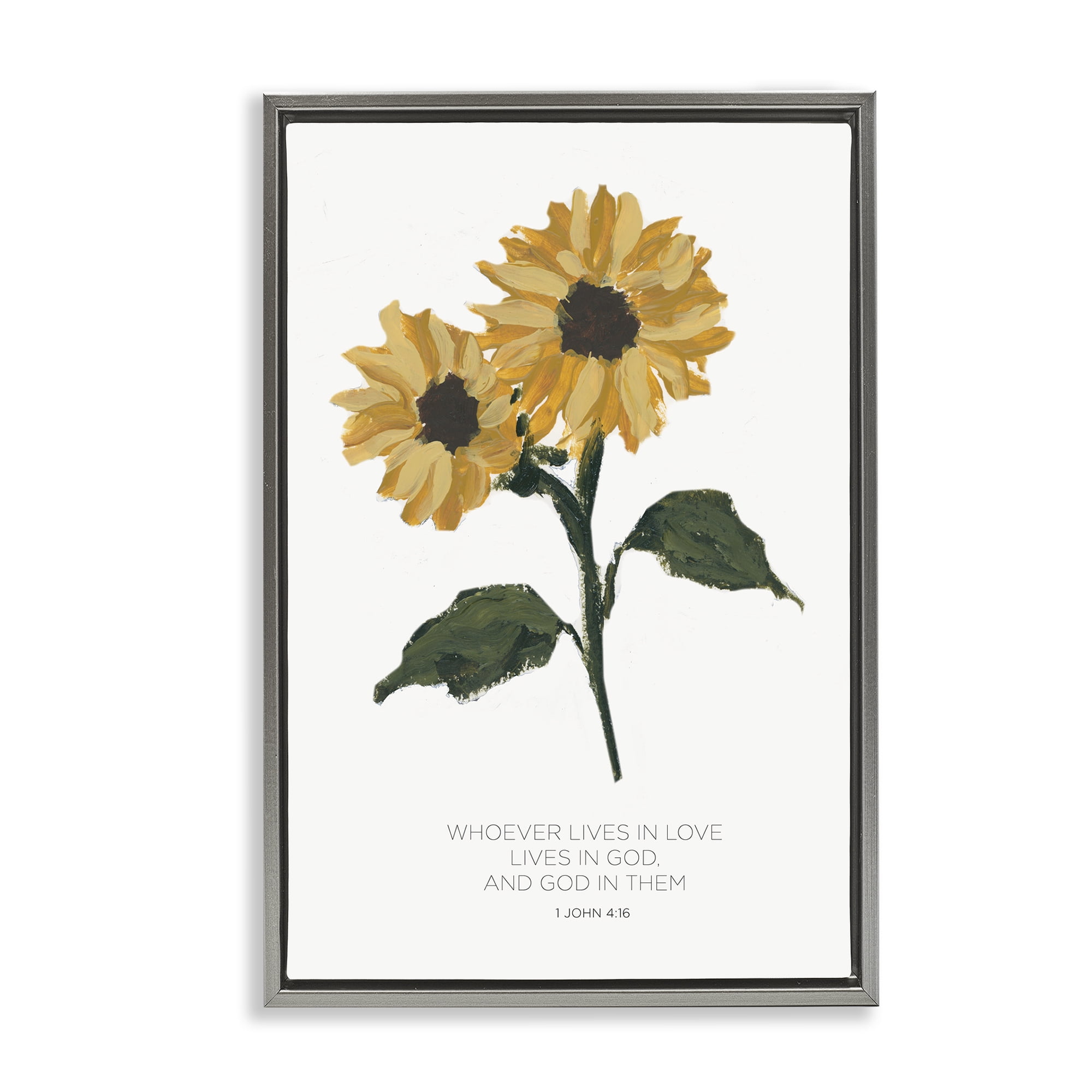 Stupell Industries Proverb with Sunflowers Religious Painting Gray Floater Framed Art Print Wall Art, 21 x 31