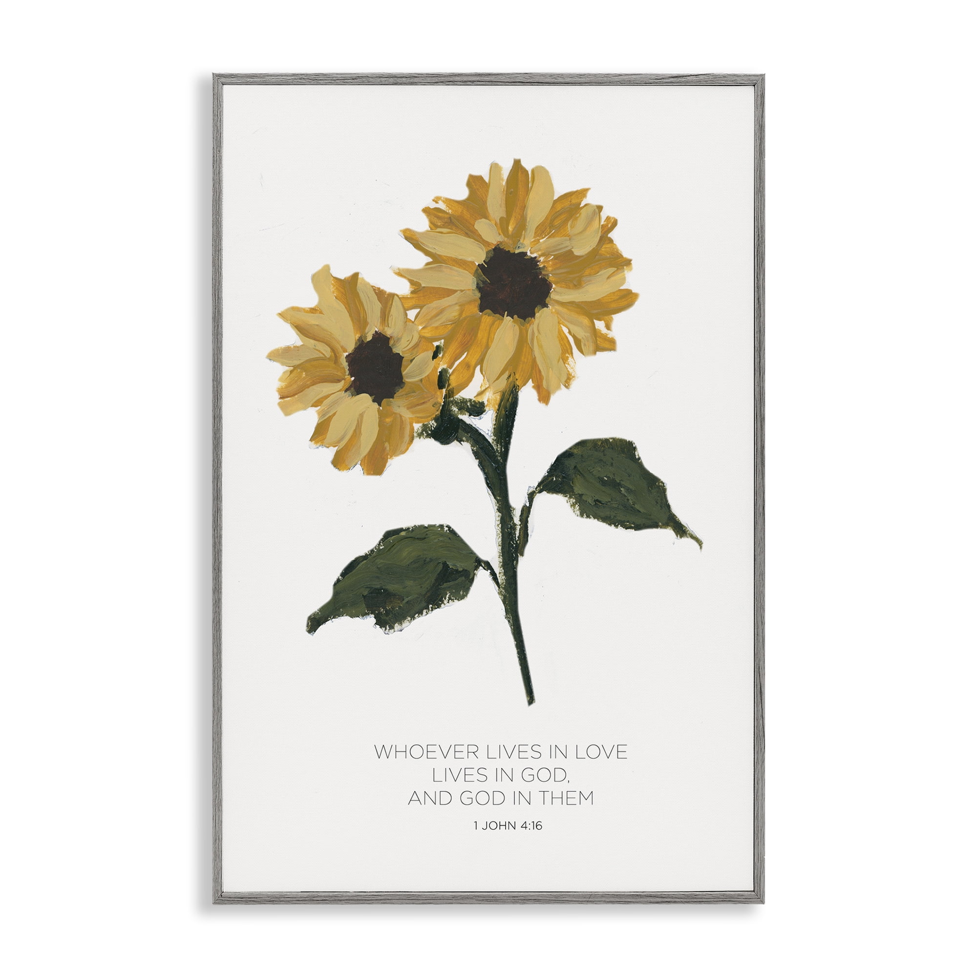 Stupell Industries Proverb with Sunflowers Religious Painting Gray Framed Art Print Wall Art, 20 x 30