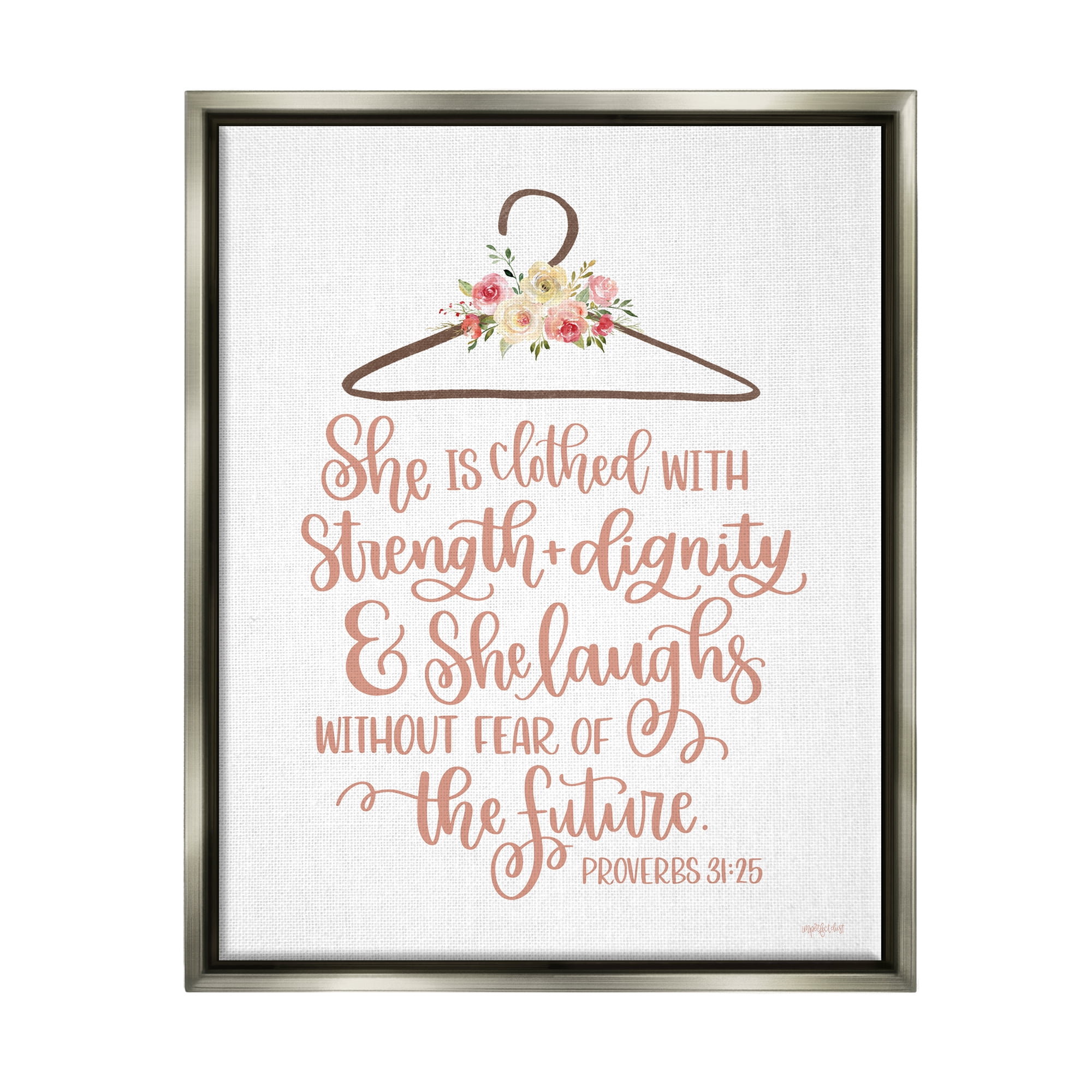 Stupell Industries Proverbs Verse Uplifting Religious Calligraphy Floral Design Graphic Art Luster Gray Floating Framed Canvas Print Wall Art, Design by Imperfect Dust