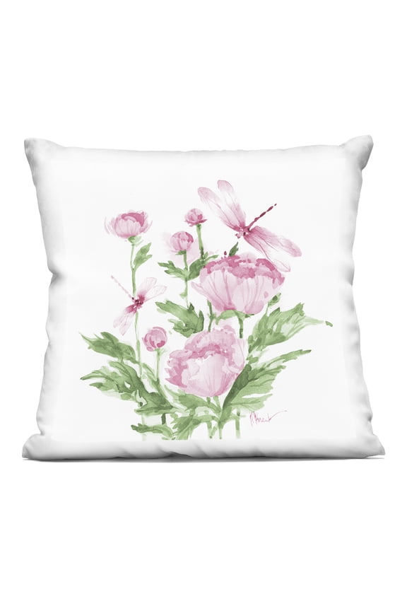 Industries Province Peonies & Dragonfly Decorative Printed Throw Pillow design by Paul Brent, 18 x 7 x 18