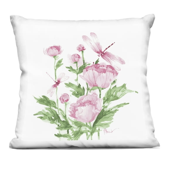 Stupell Industries Province Peonies & Dragonfly Decorative Printed Throw Pillow design by Paul Brent, 18 x 7 x 18